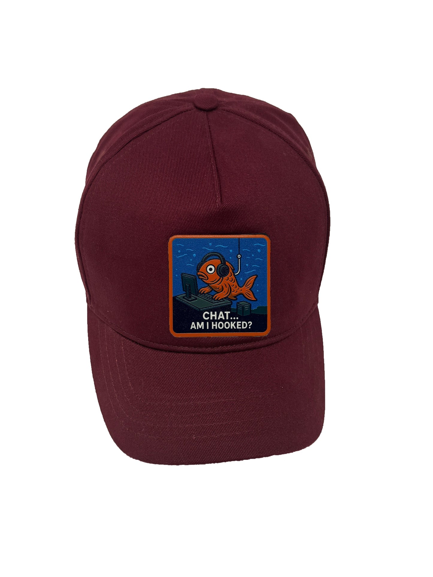 Am I Hooked? | Embossed Removable Patch 5 Panel Baseball Hat – %100 Cotton, Adjustable Strapback, Curved Bill , One Size Fits Most