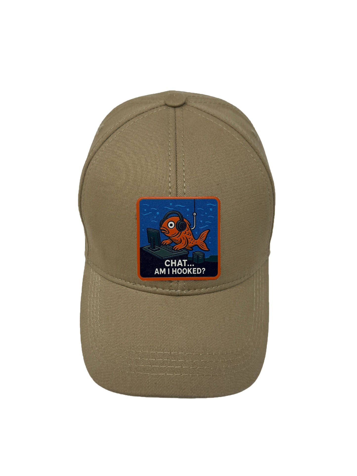 Am I Hooked? | Embossed Removable Patch 6 Panel Baseball Hat – %100 Cotton, Adjustable Strapback, Curved Bill , One Size Fits Most