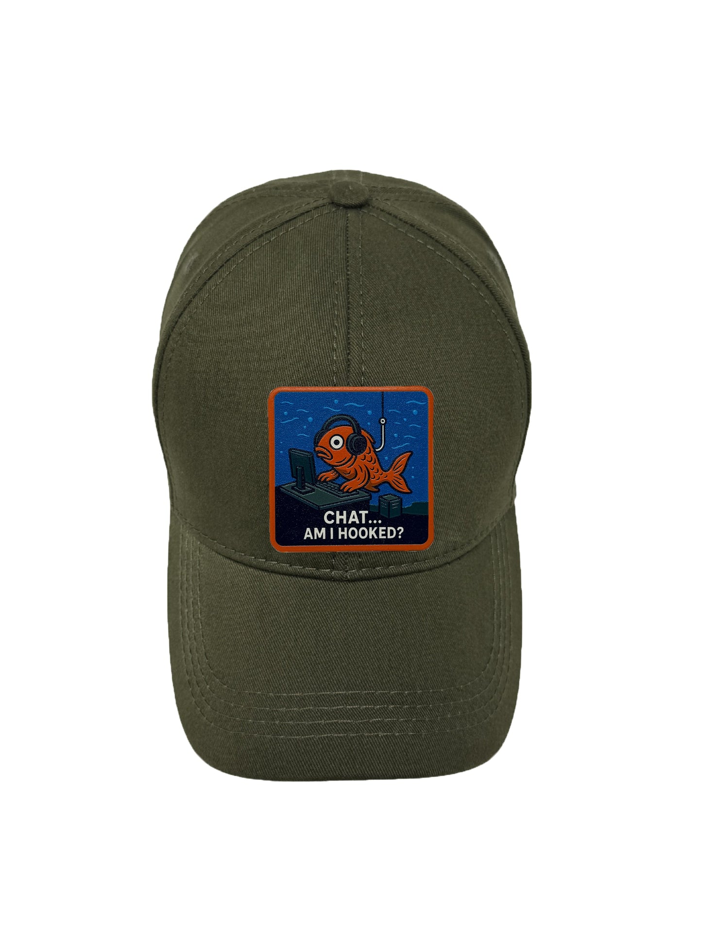 Am I Hooked? | Embossed Removable Patch 6 Panel Baseball Hat – %100 Cotton, Adjustable Strapback, Curved Bill , One Size Fits Most