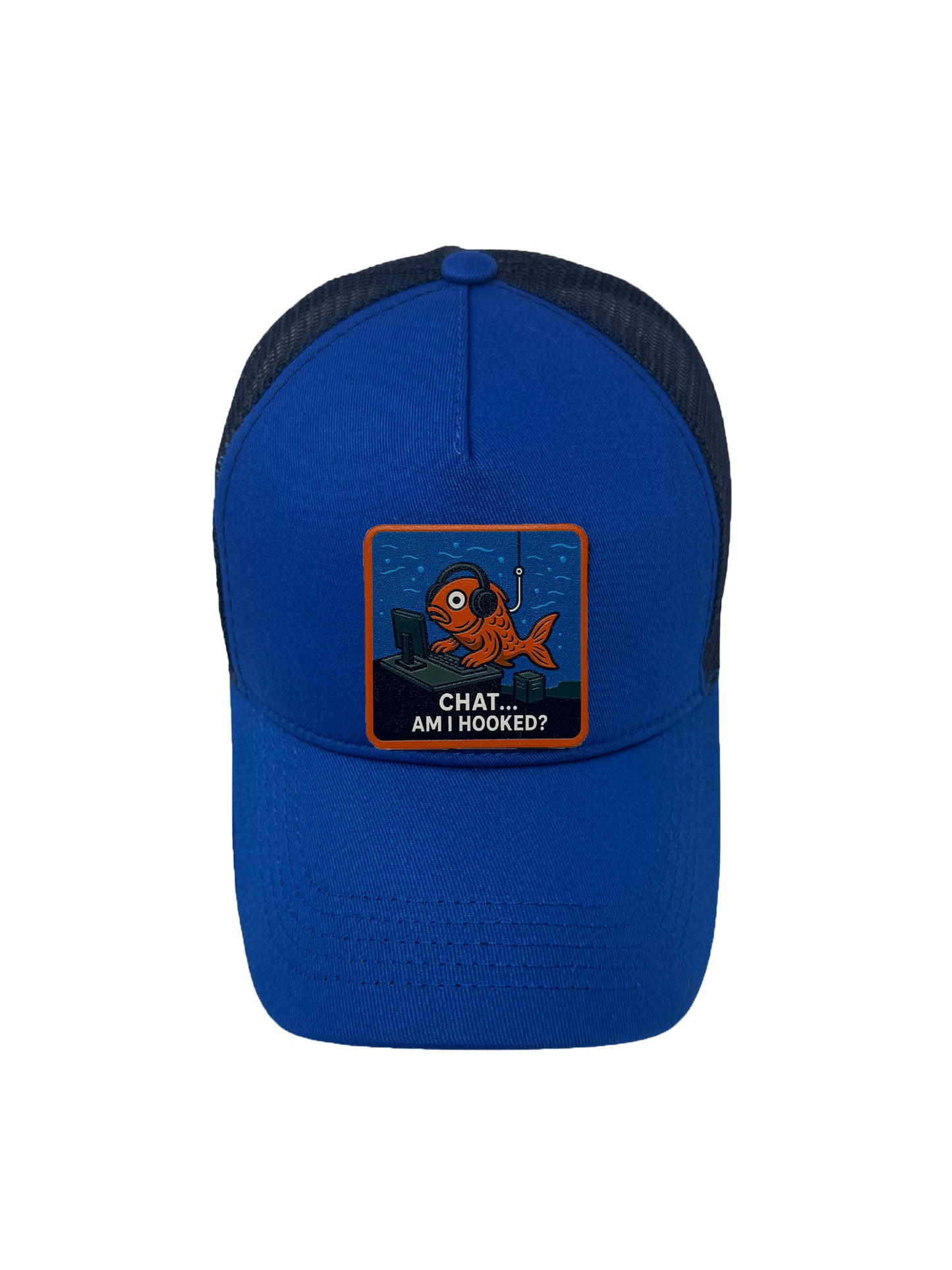 Am I Hooked? | Embossed Removable Patch Trucker Hat – Adjustable Snapback, Breathable Mesh, One Size Fits Most