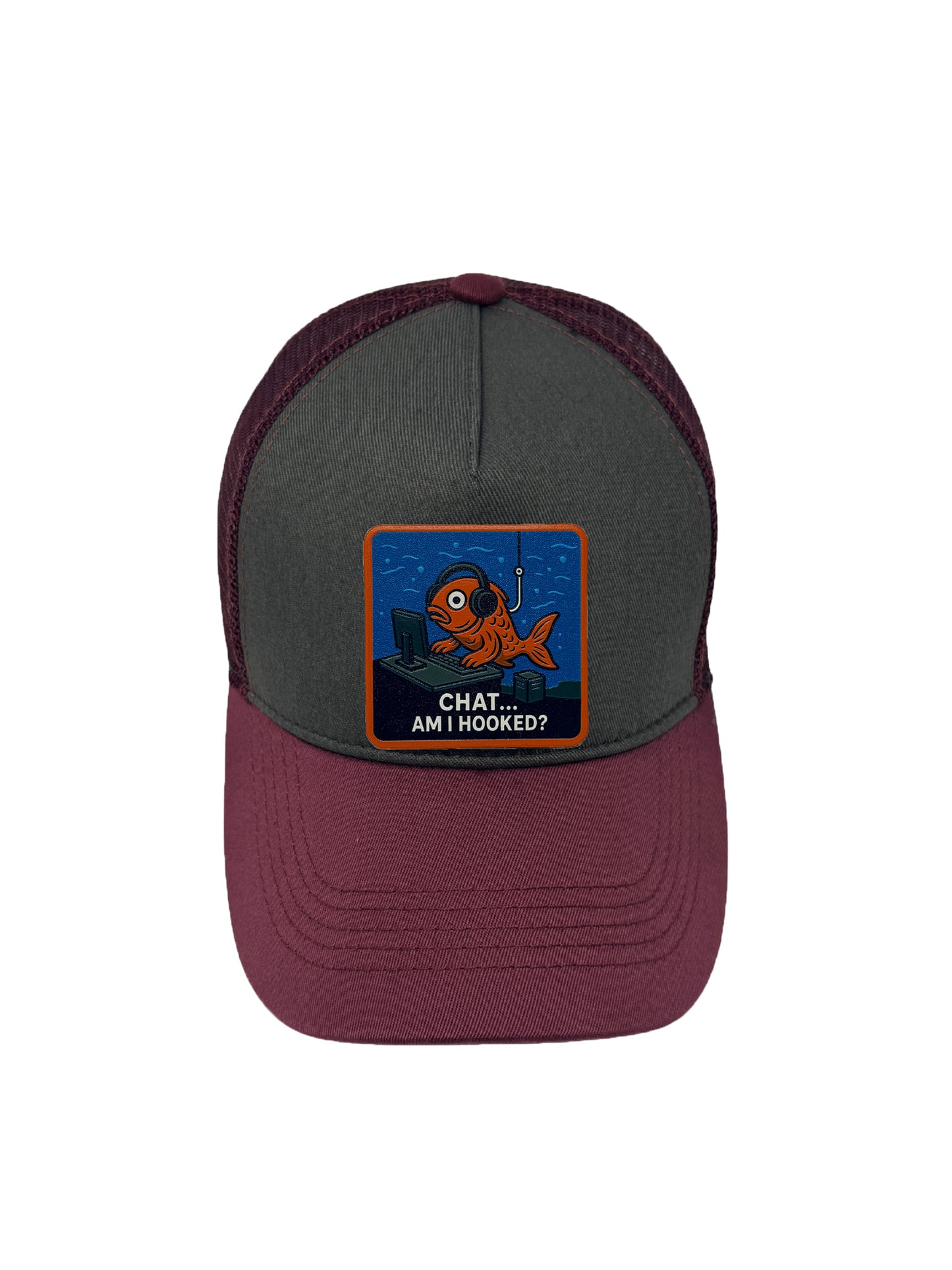 Am I Hooked? | Embossed Removable Patch Trucker Hat – Adjustable Snapback, Breathable Mesh, One Size Fits Most