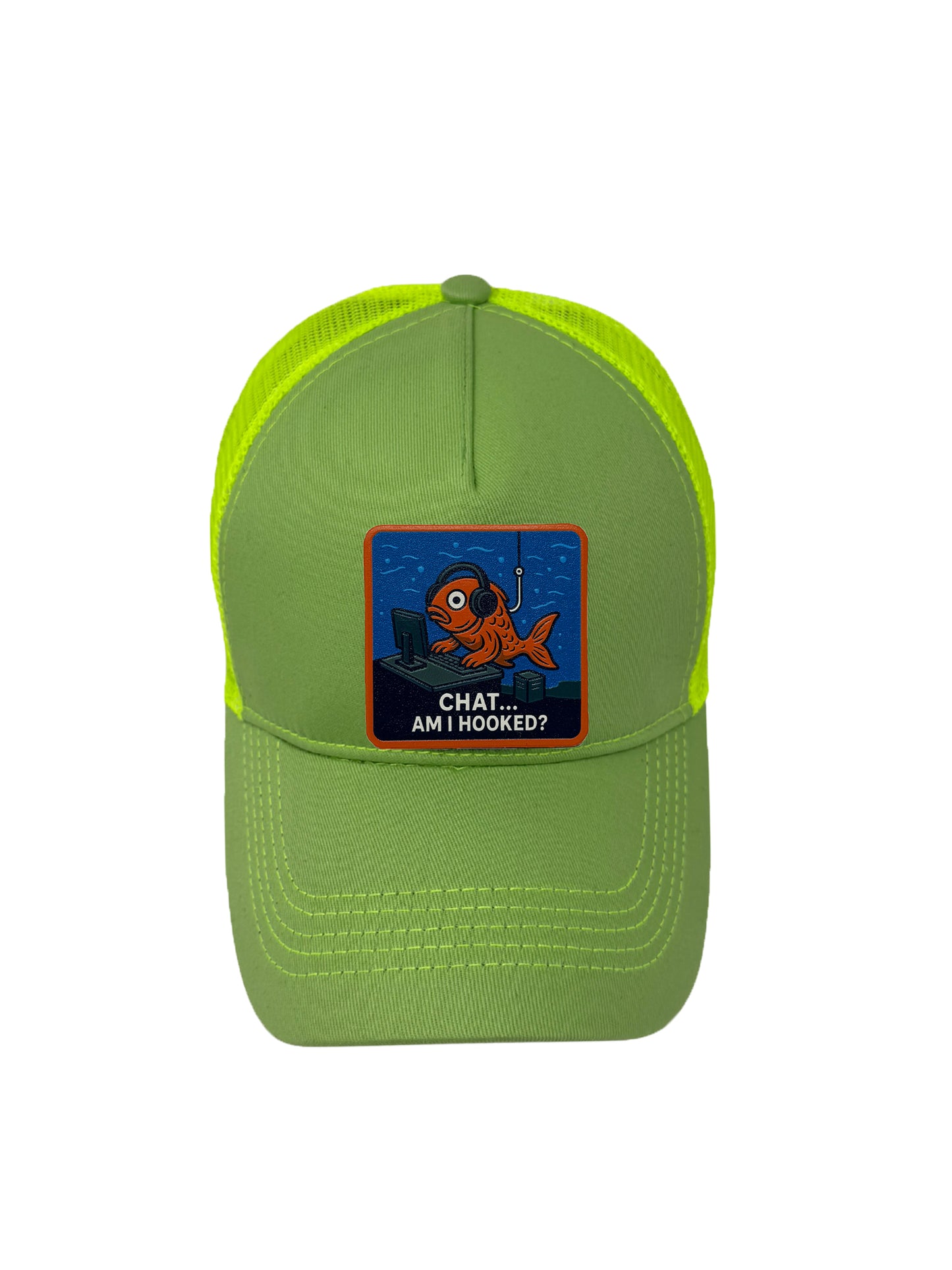 Am I Hooked? | Embossed Removable Patch Trucker Hat – Adjustable Snapback, Breathable Mesh, One Size Fits Most