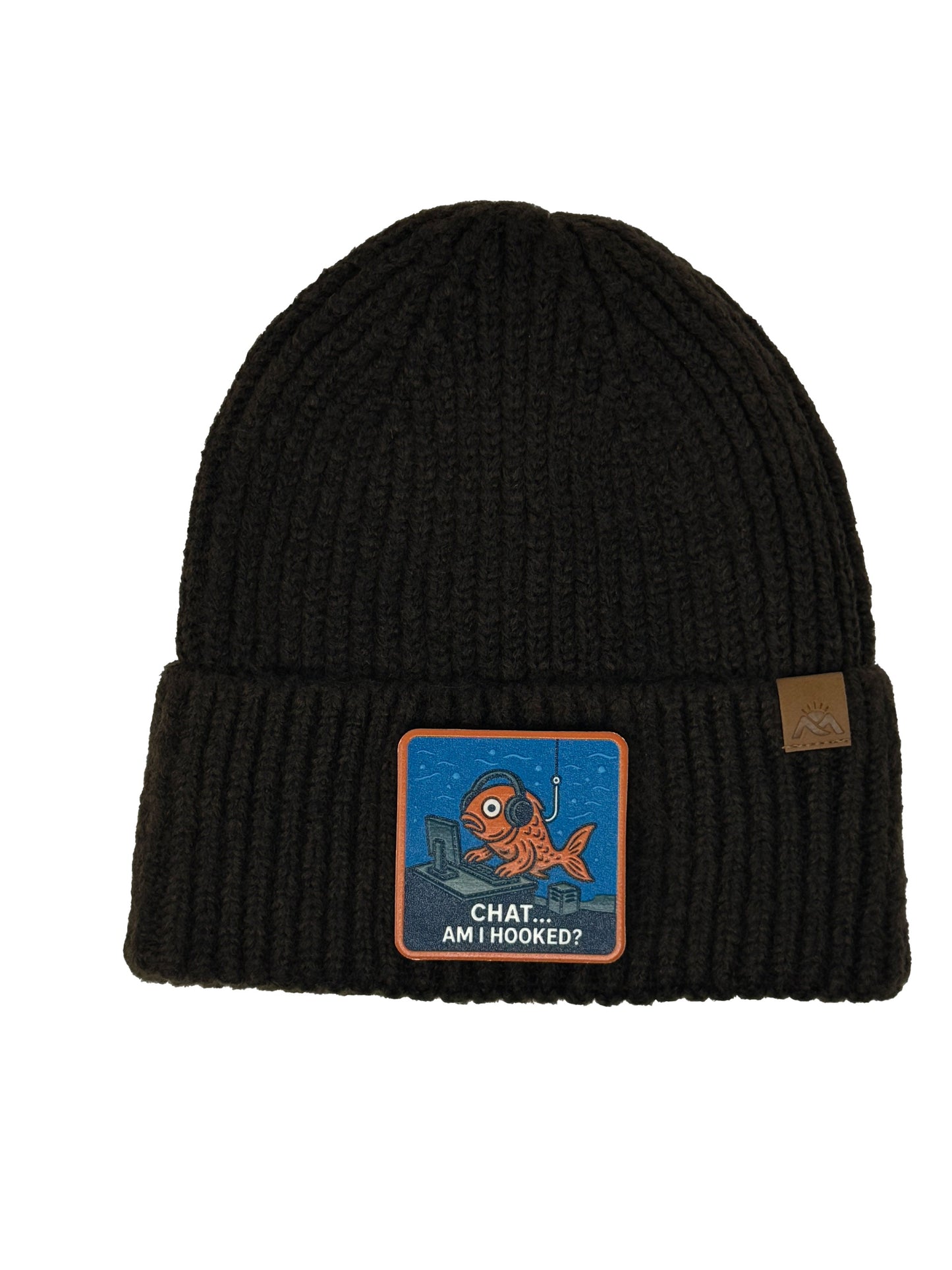 Am I Hooked? | Embossed Removable Patch Beanie - Wool Blend, Soft, Warm, One Size Fits Most