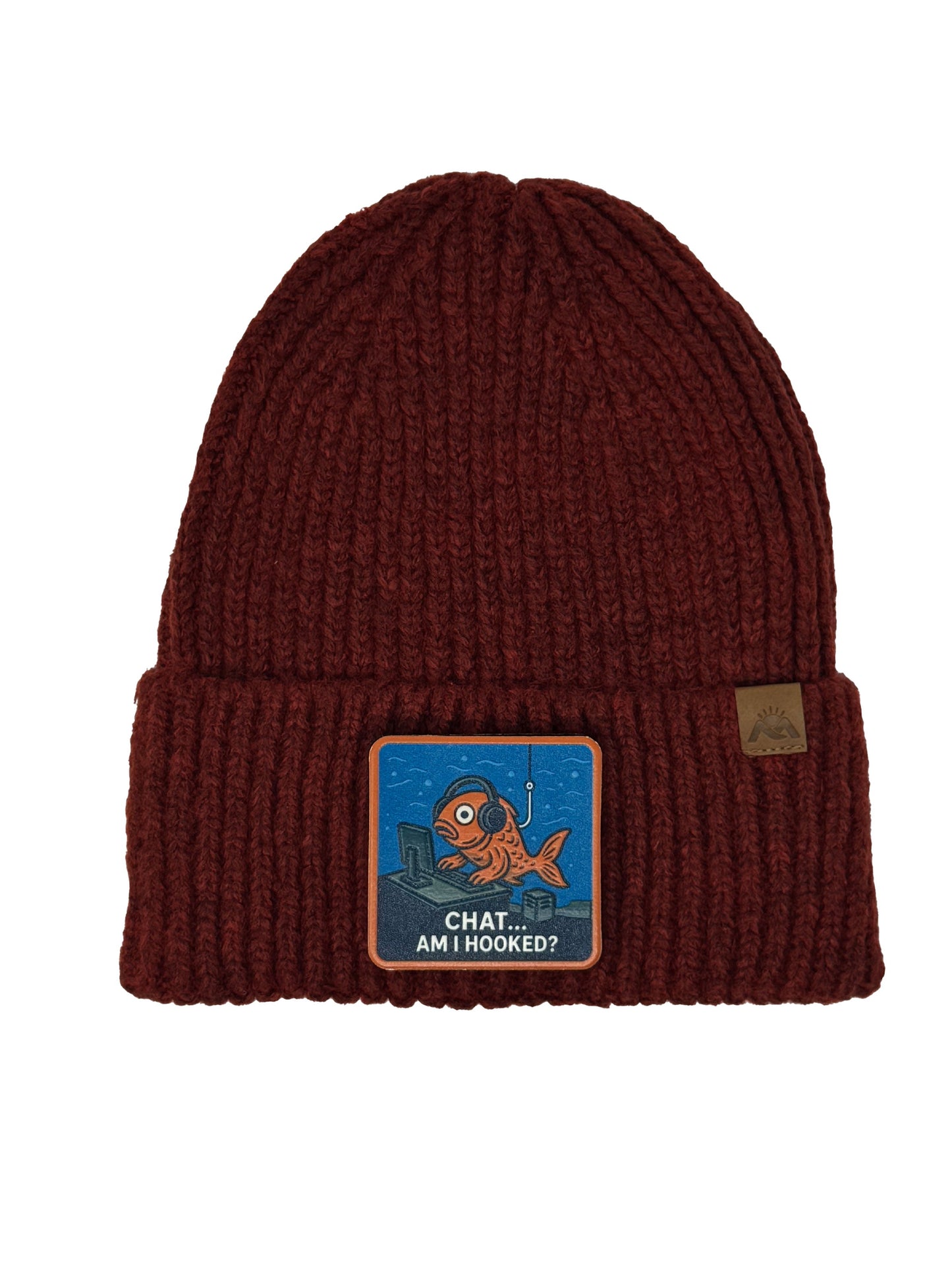 Am I Hooked? | Embossed Removable Patch Beanie - Wool Blend, Soft, Warm, One Size Fits Most