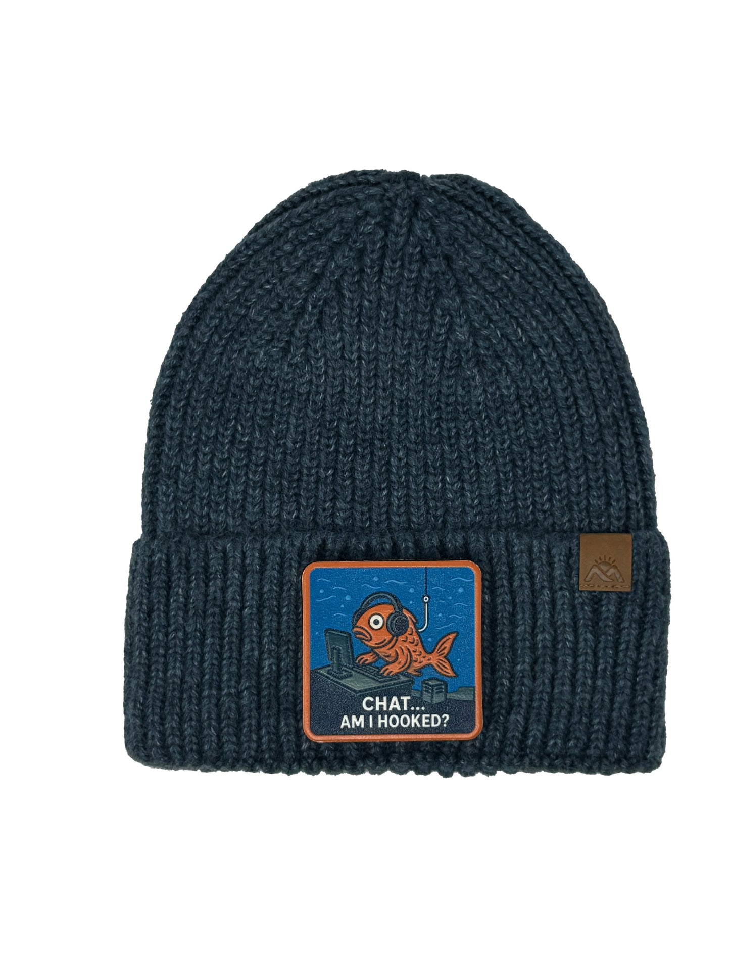 Am I Hooked? | Embossed Removable Patch Beanie - Wool Blend, Soft, Warm, One Size Fits All