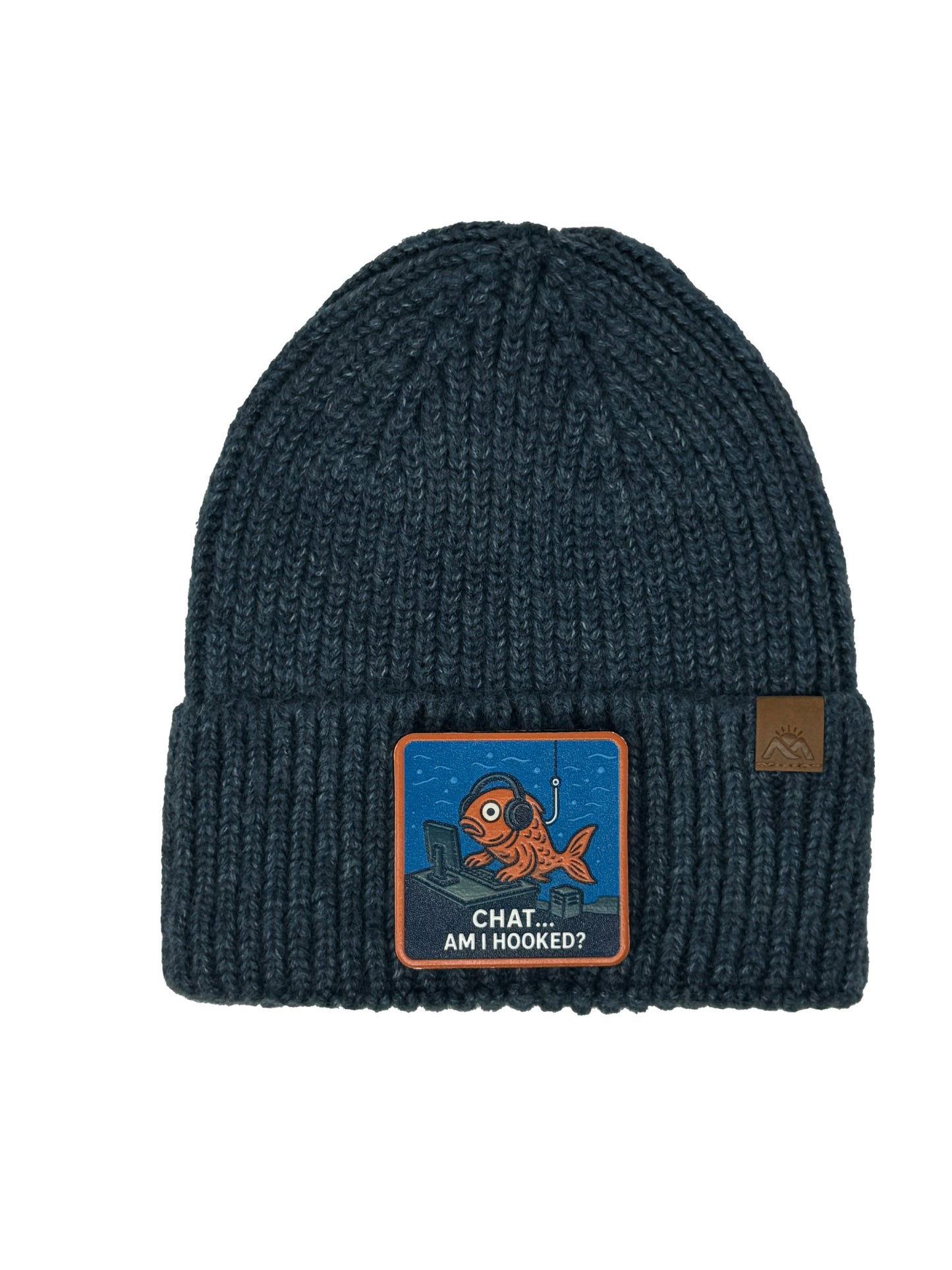 Am I Hooked? | Embossed Removable Patch Beanie - Wool Blend, Soft, Warm, One Size Fits Most
