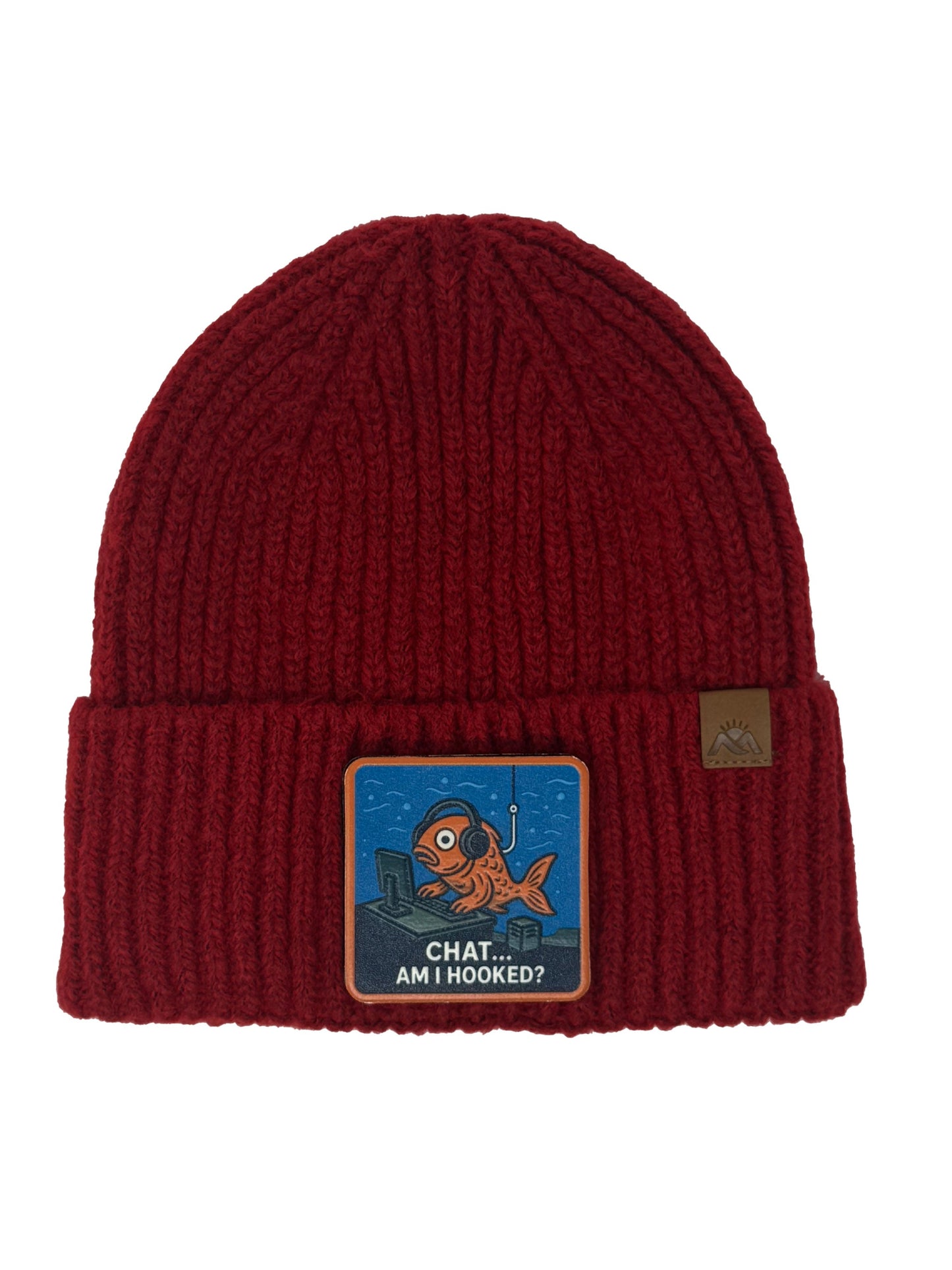 Am I Hooked? | Embossed Removable Patch Beanie - Wool Blend, Soft, Warm, One Size Fits Most