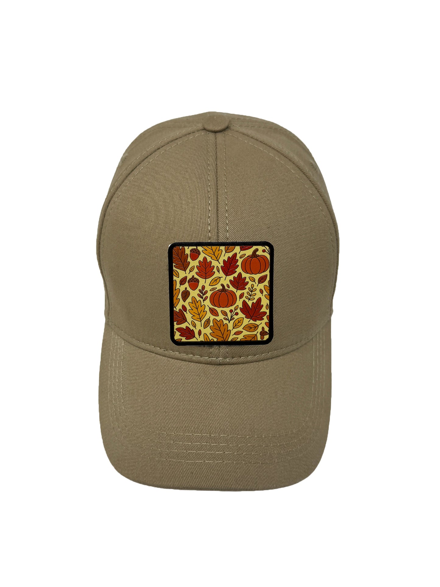 Autumn Vibes | Embossed Removable Fall Patch 6 Panel Baseball Hat – %100 Cotton, Adjustable Strapback, Curved Bill , One Size Fits Most