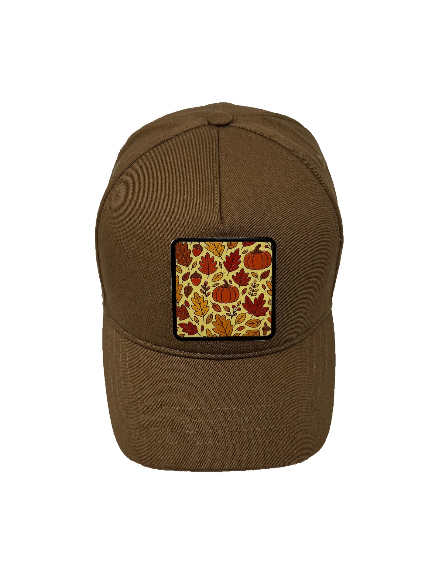 Autumn Vibes | Embossed Removable Fall Patch 5 Panel Baseball Hat – %100 Cotton, Adjustable Strapback, Curved Bill , One Size Fits Most