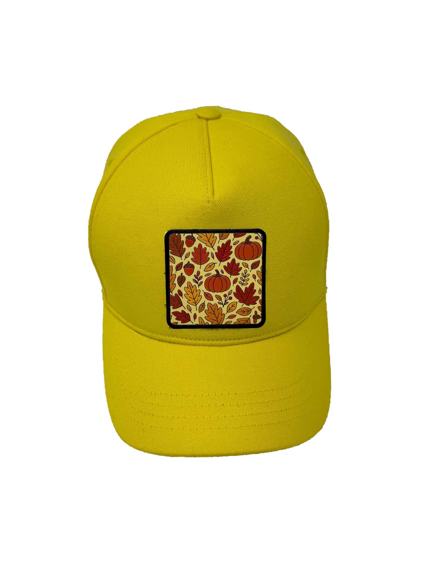 Autumn Vibes | Embossed Removable Fall Patch 5 Panel Baseball Hat – %100 Cotton, Adjustable Strapback, Curved Bill , One Size Fits Most