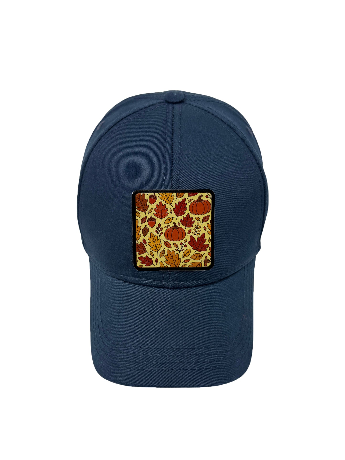 Autumn Vibes | Embossed Removable Fall Patch 6 Panel Baseball Hat – %100 Cotton, Adjustable Strapback, Curved Bill , One Size Fits Most