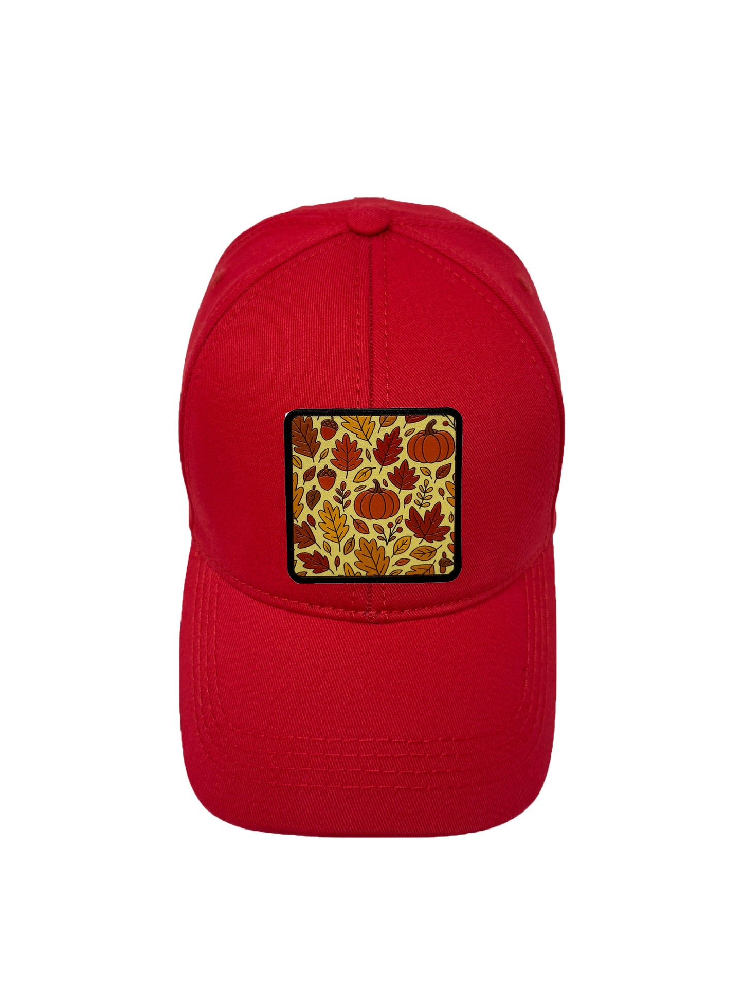 Autumn Vibes | Embossed Removable Fall Patch 6 Panel Baseball Hat – %100 Cotton, Adjustable Strapback, Curved Bill , One Size Fits Most