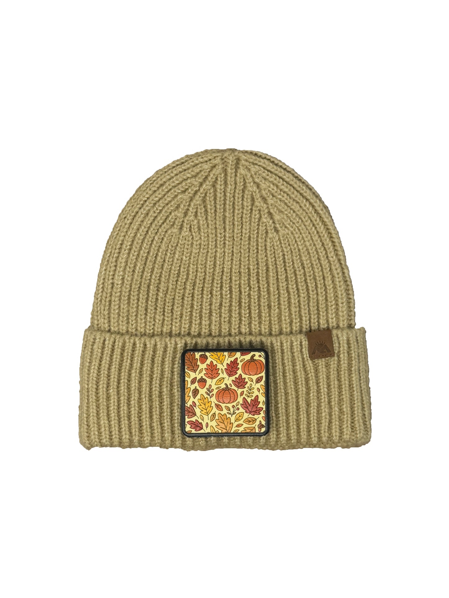 Autumn Vibes | Embossed Removable Fall Patch Beanie - Wool Blend, Soft, Warm, One Size Fits Most