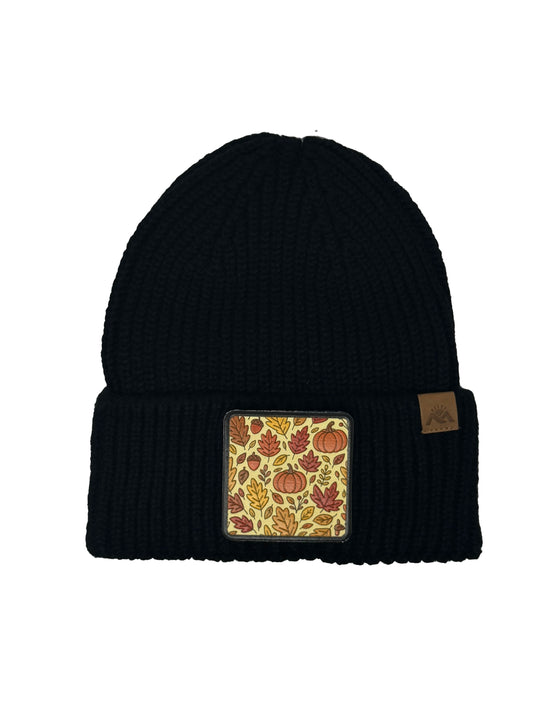 Autumn Vibes | Embossed Removable Fall Patch Beanie - Wool Blend, Soft, Warm, One Size Fits All