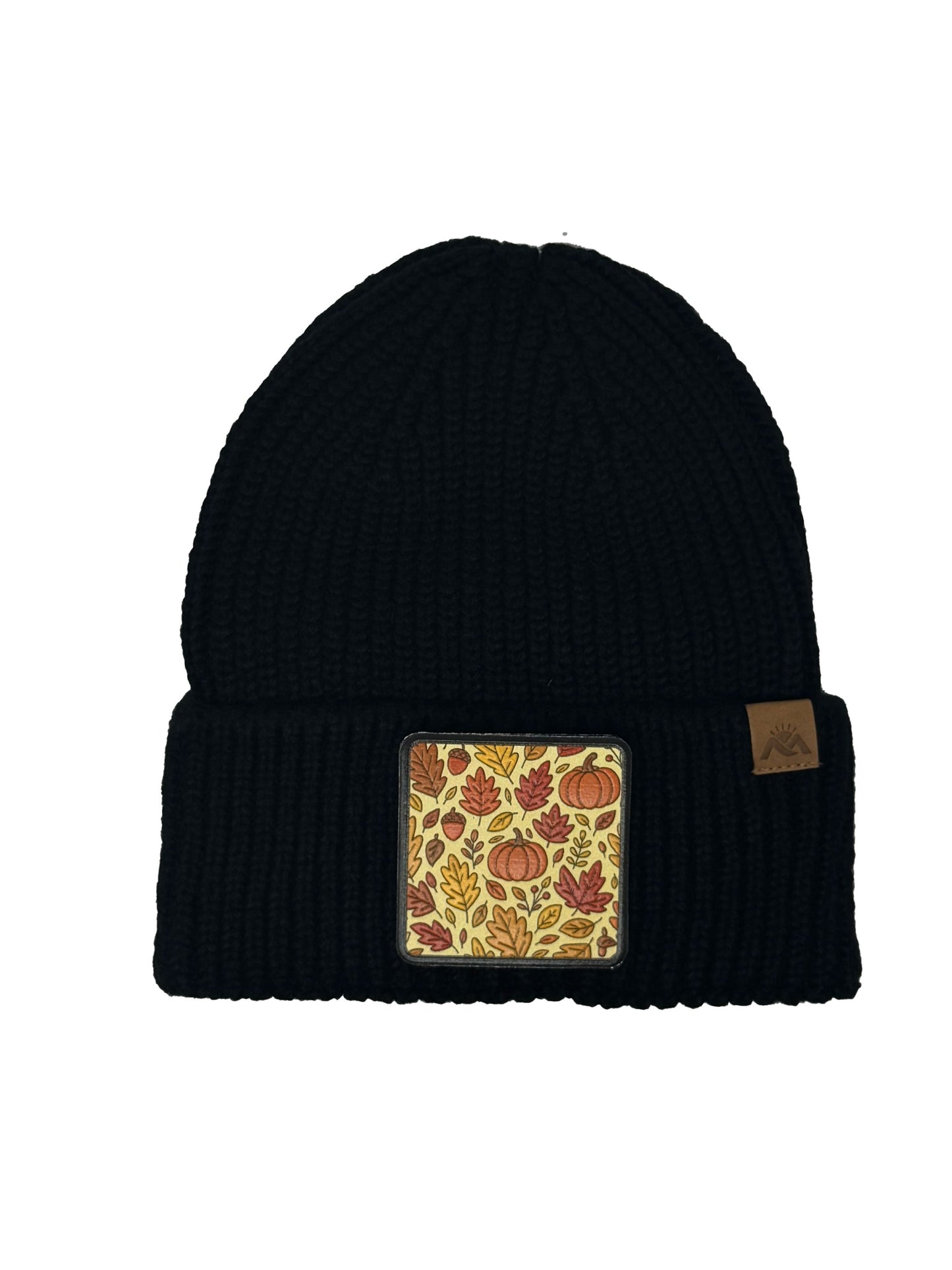 Autumn Vibes | Embossed Removable Fall Patch Beanie - Wool Blend, Soft, Warm, One Size Fits Most