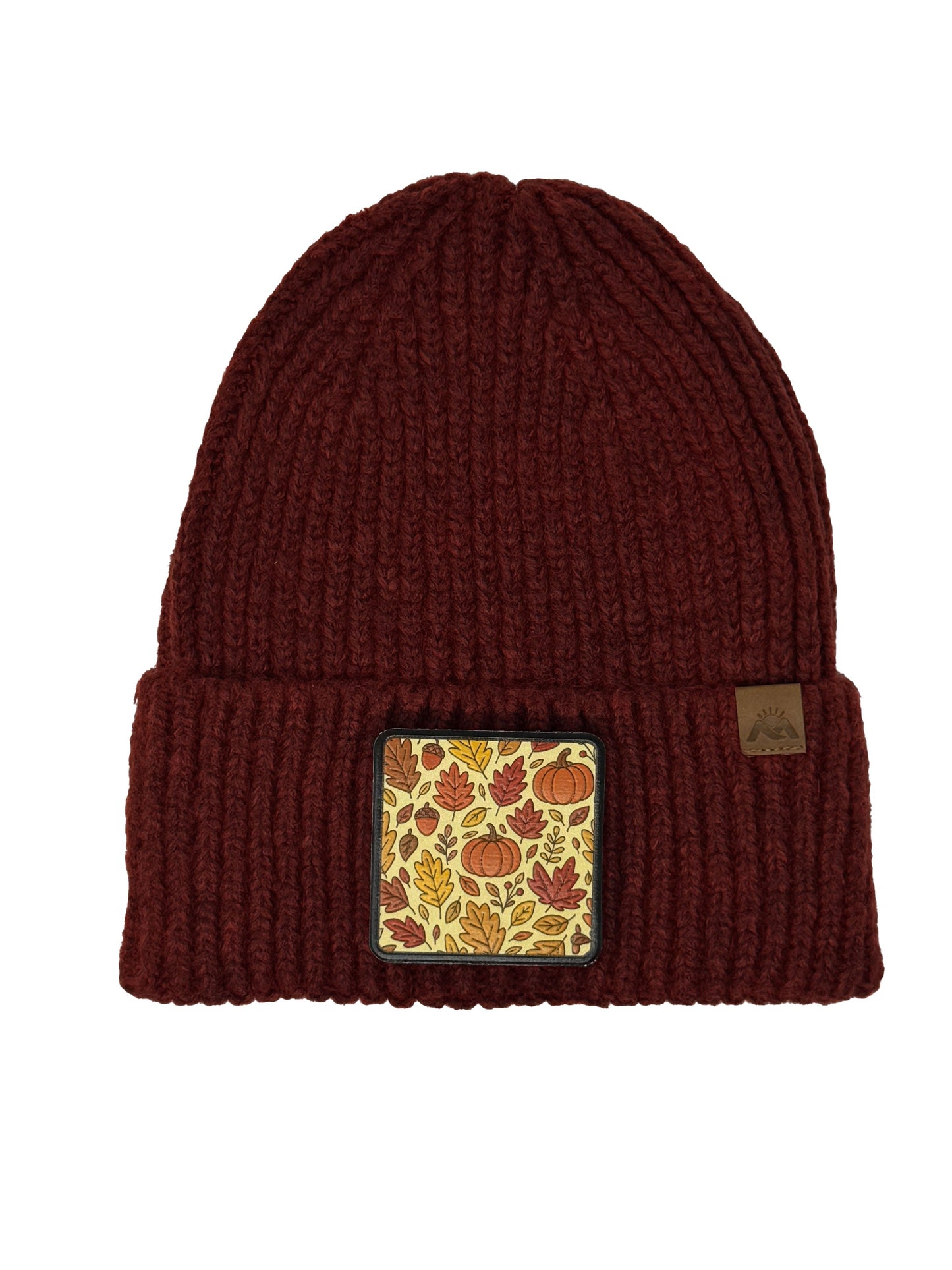 Autumn Vibes | Embossed Removable Fall Patch Beanie - Wool Blend, Soft, Warm, One Size Fits Most