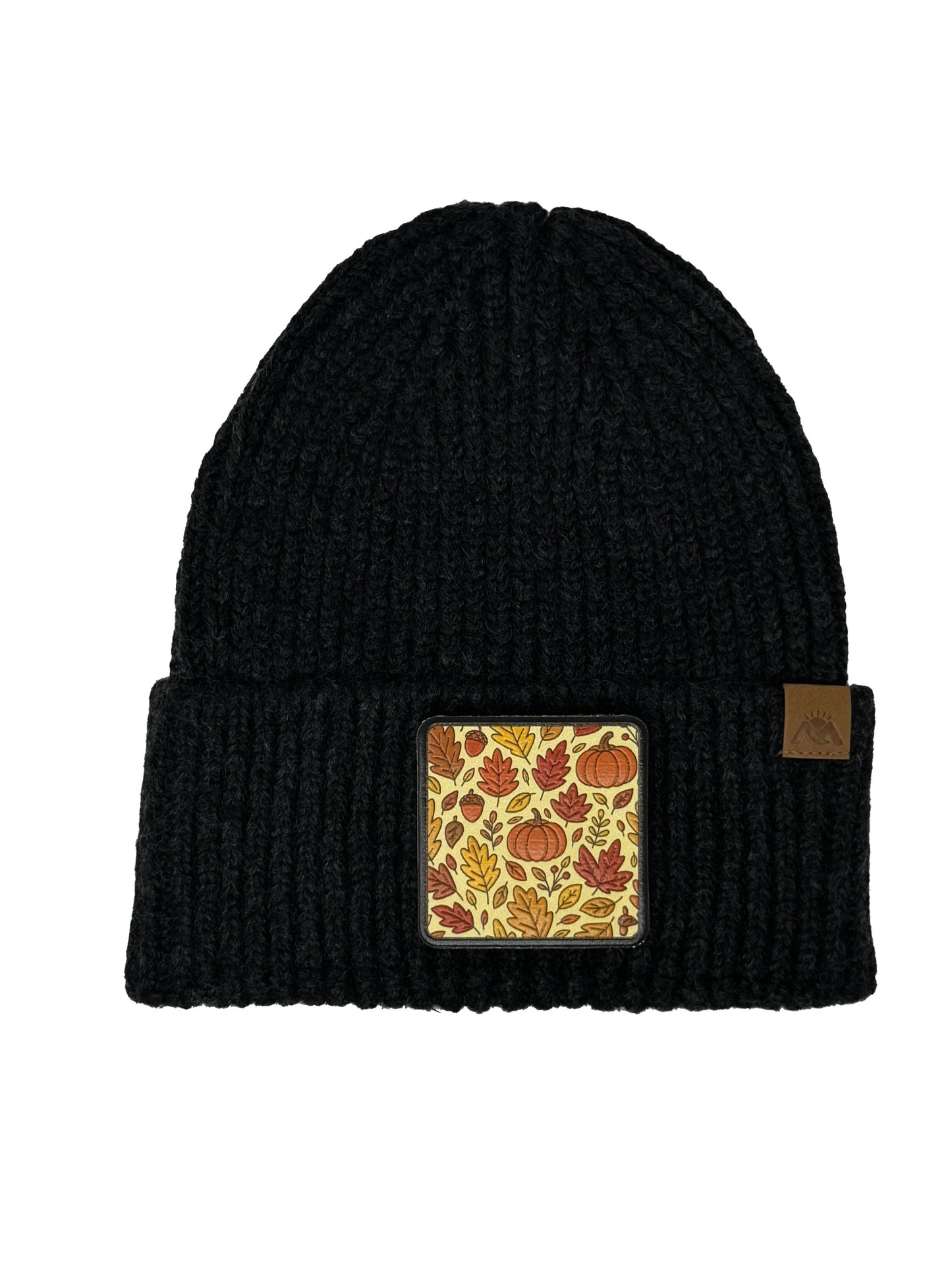 Autumn Vibes | Embossed Removable Fall Patch Beanie - Wool Blend, Soft, Warm, One Size Fits Most