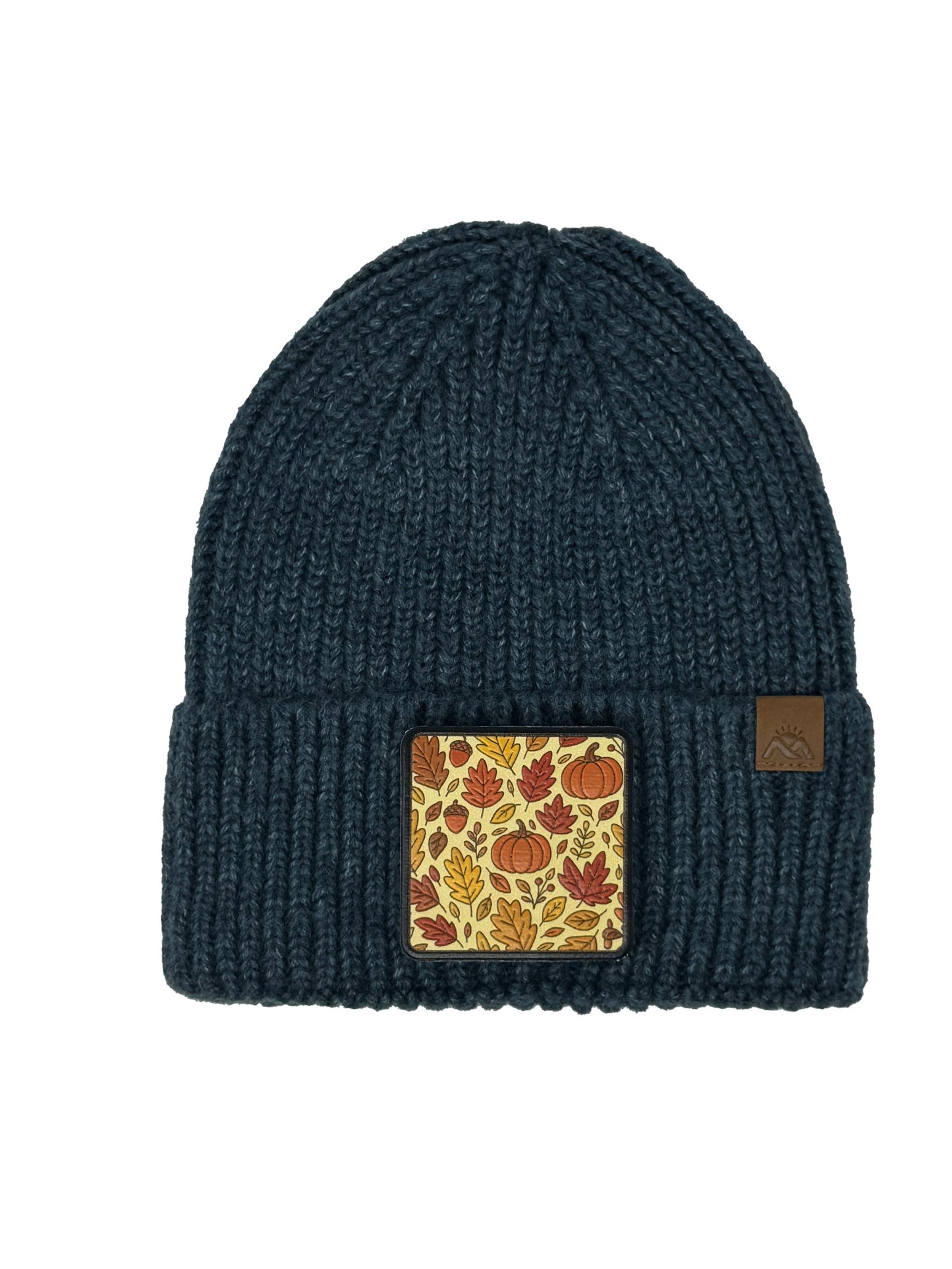 Autumn Vibes | Embossed Removable Fall Patch Beanie - Wool Blend, Soft, Warm, One Size Fits Most