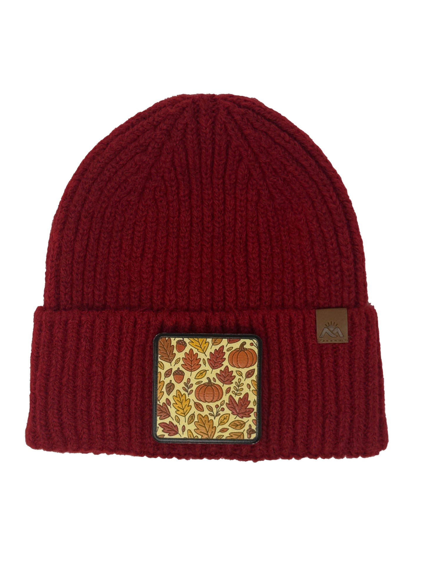 Autumn Vibes | Embossed Removable Fall Patch Beanie - Wool Blend, Soft, Warm, One Size Fits Most