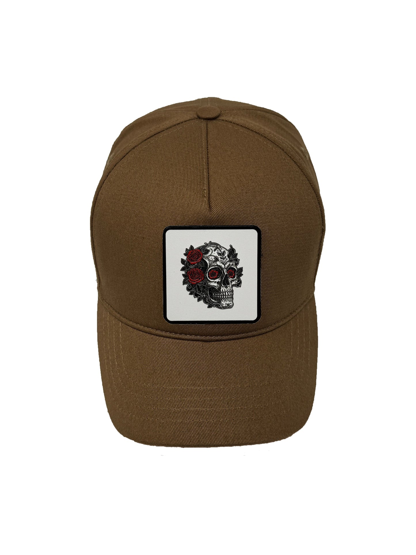 B&W Skull | Embossed Removable Patch 5 Panel Baseball Hat – %100 Cotton, Adjustable Strapback, Curved Bill , One Size Fits Most