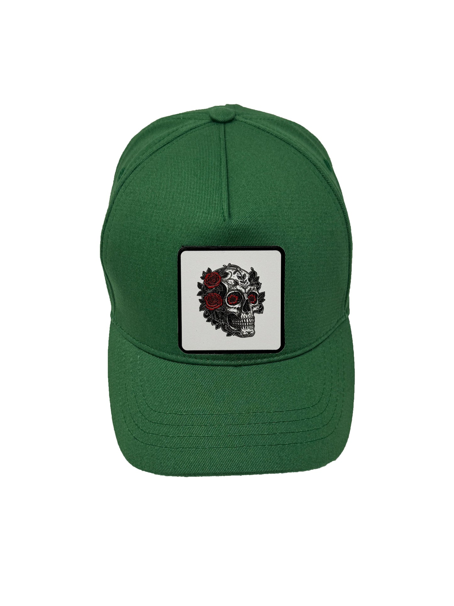 B&W Skull | Embossed Removable Patch 5 Panel Baseball Hat – %100 Cotton, Adjustable Strapback, Curved Bill , One Size Fits Most