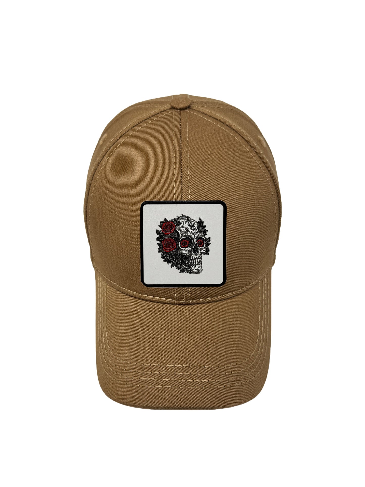 B&W Skull | Embossed Removable Patch 6 Panel Baseball Hat – %100 Cotton, Adjustable Strapback, Curved Bill , One Size Fits Most