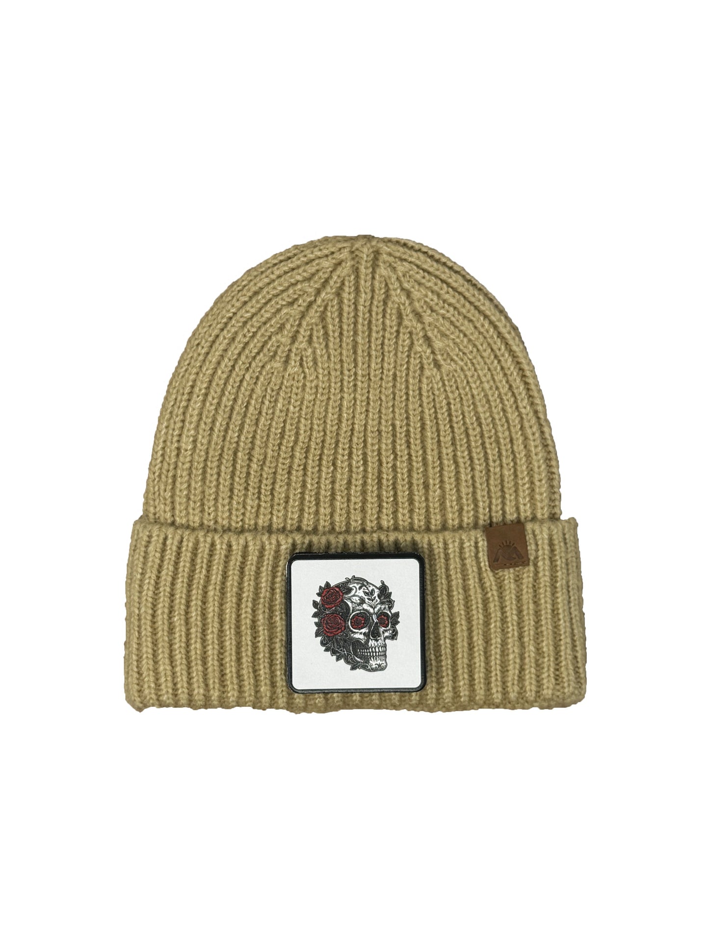 B&W Skull | Embossed Removable Patch Beanie - Wool Blend, Soft, Warm, One Size Fits Most