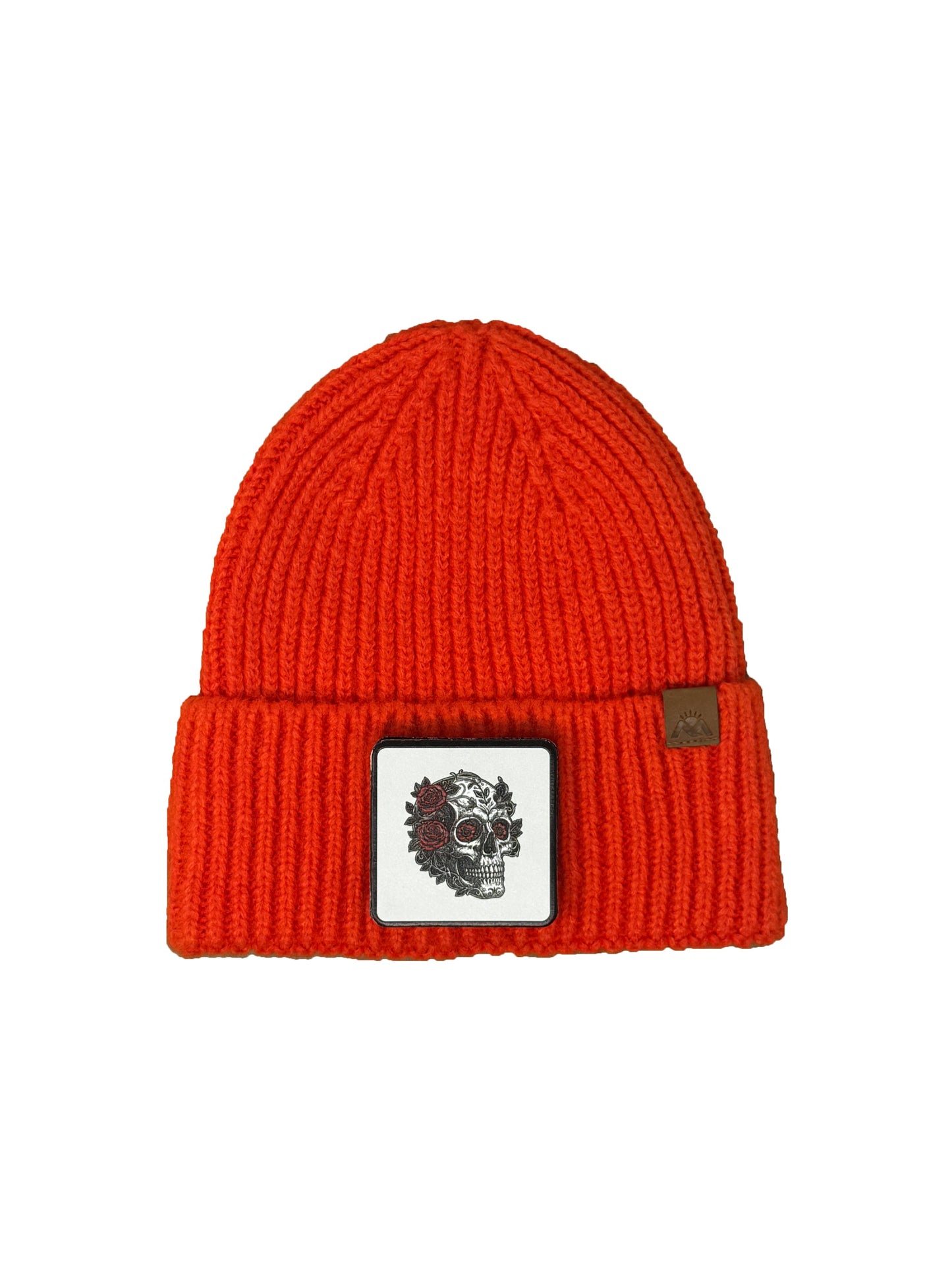 B&W Skull | Embossed Removable Patch Beanie - Wool Blend, Soft, Warm, One Size Fits Most