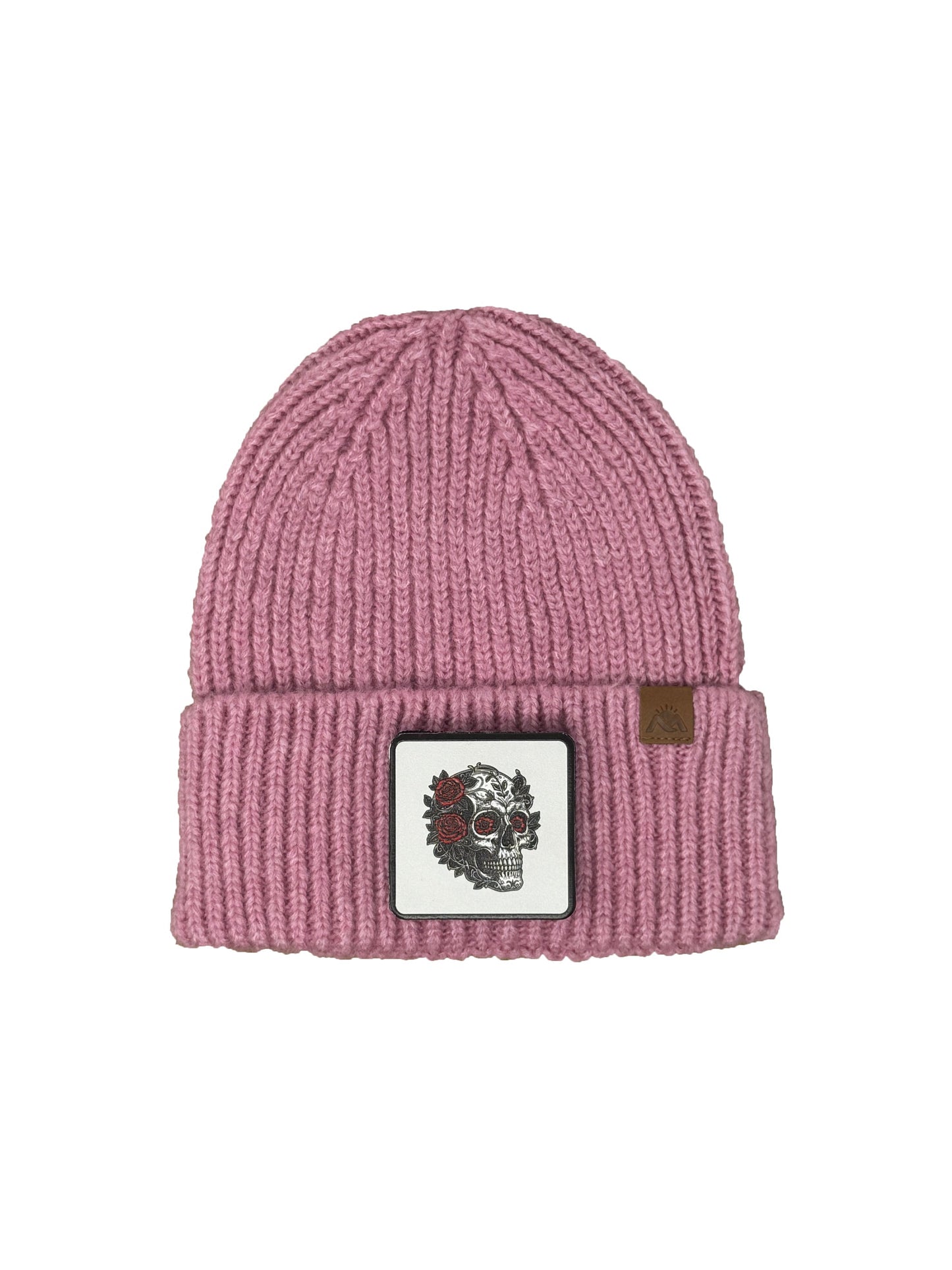 B&W Skull | Embossed Removable Patch Beanie - Wool Blend, Soft, Warm, One Size Fits Most