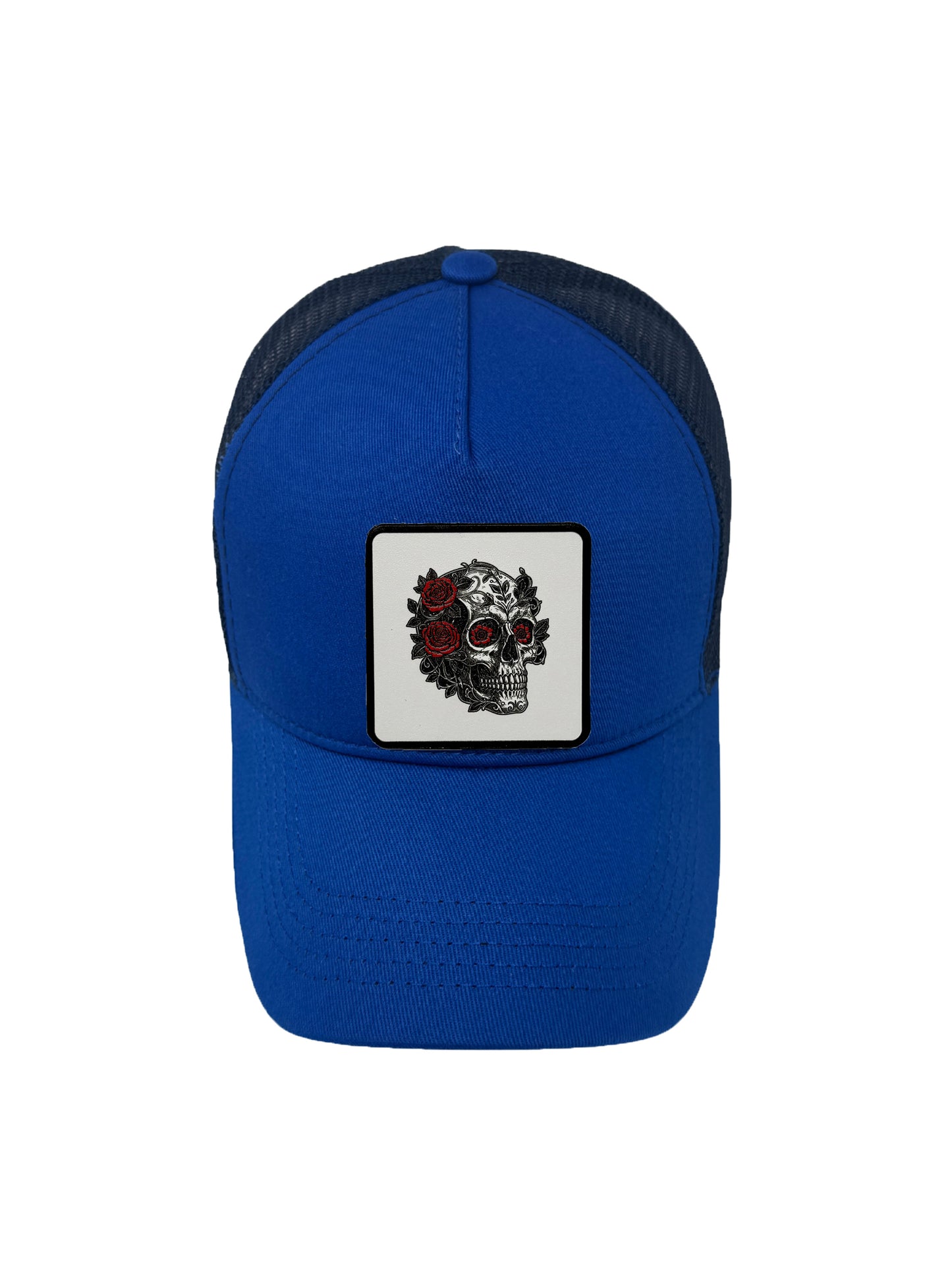 B&W Skull | Embossed Removable Patch Trucker Hat – Adjustable Snapback, Breathable Mesh, One Size Fits Most