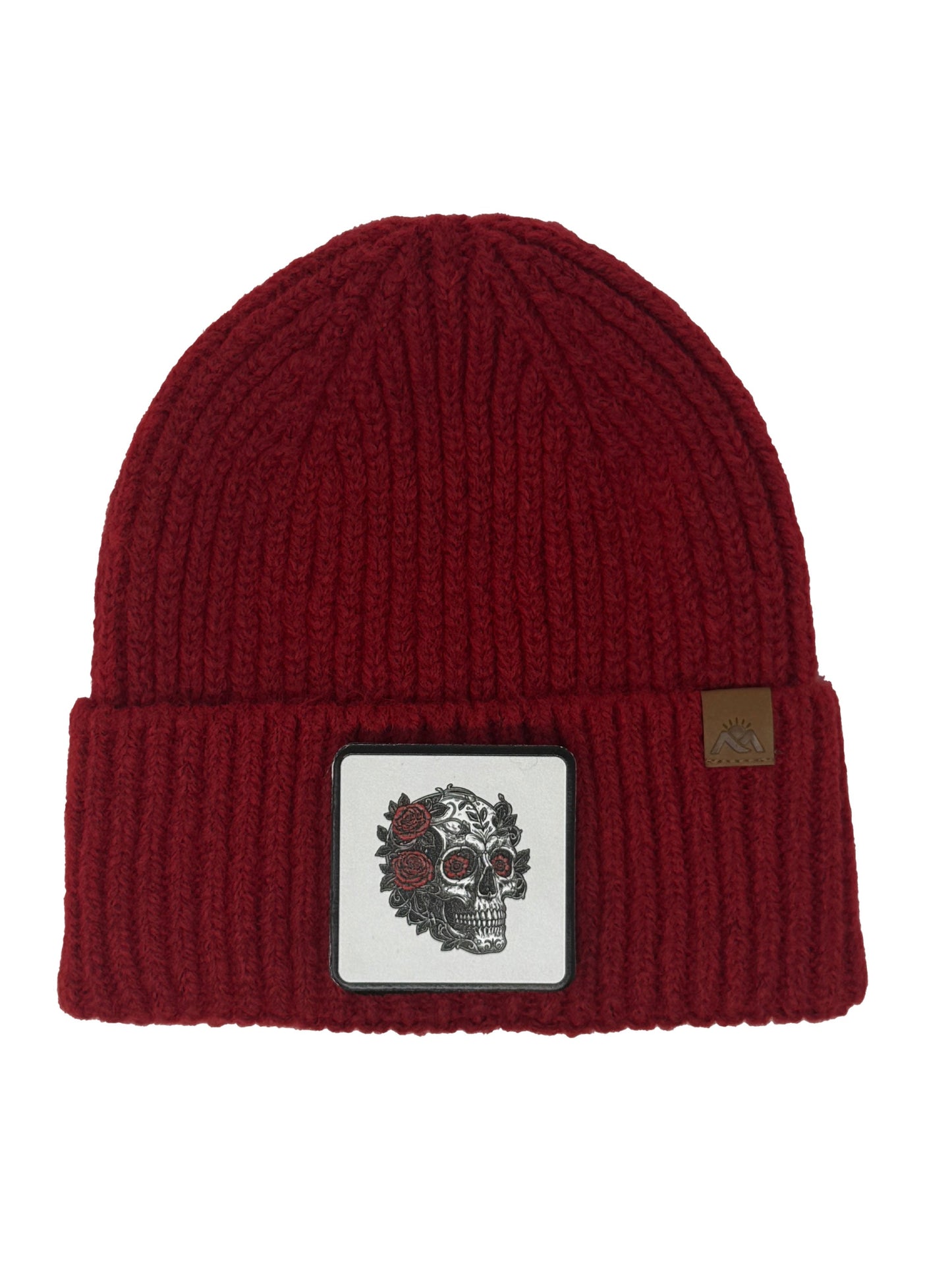 B&W Skull | Embossed Removable Patch Beanie - Wool Blend, Soft, Warm, One Size Fits Most