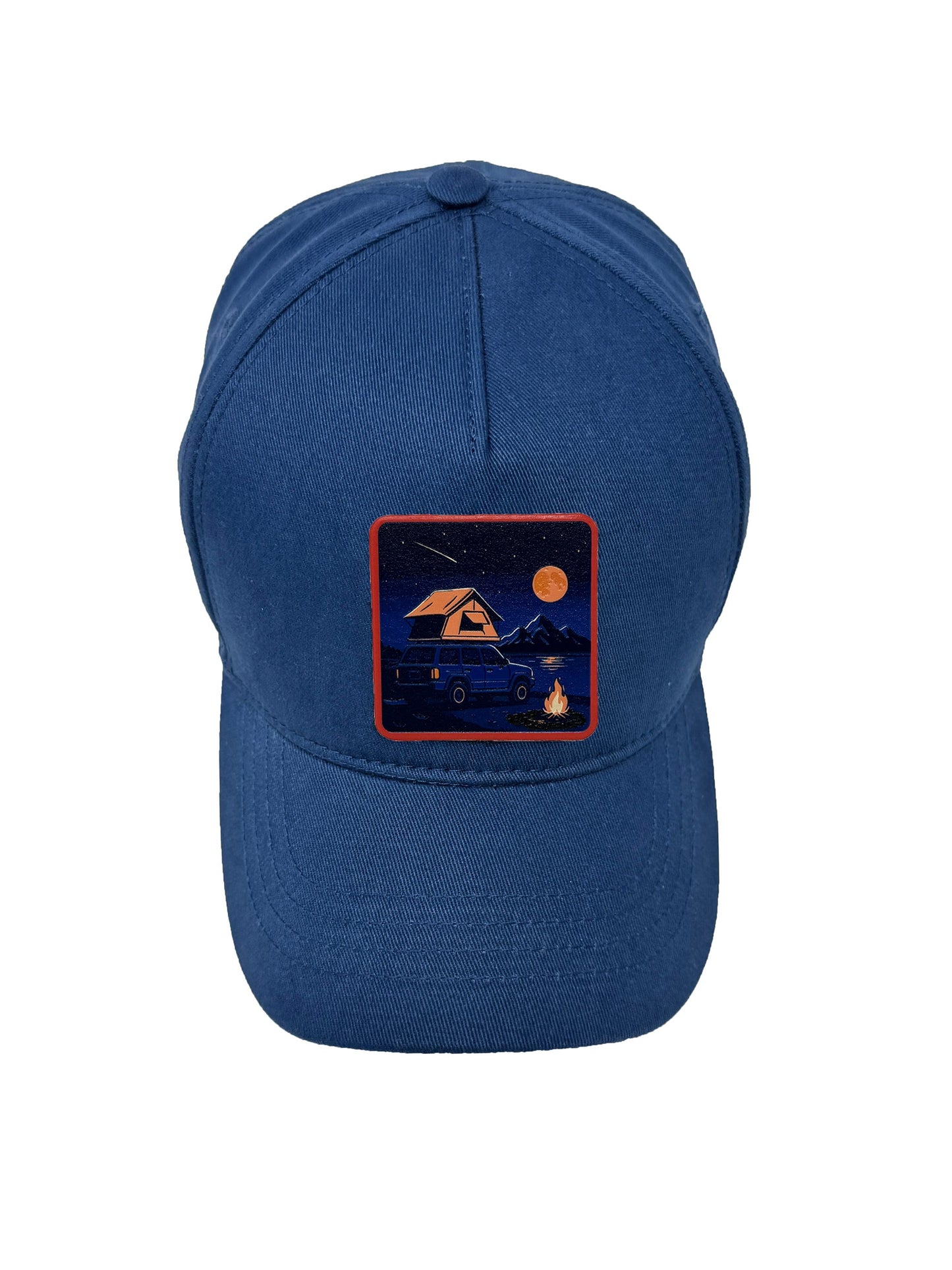 Campfire Nights | Embossed Removable Patch 5 Panel Baseball Hat – %100 Cotton, Adjustable Strapback, Curved Bill , One Size Fits Most