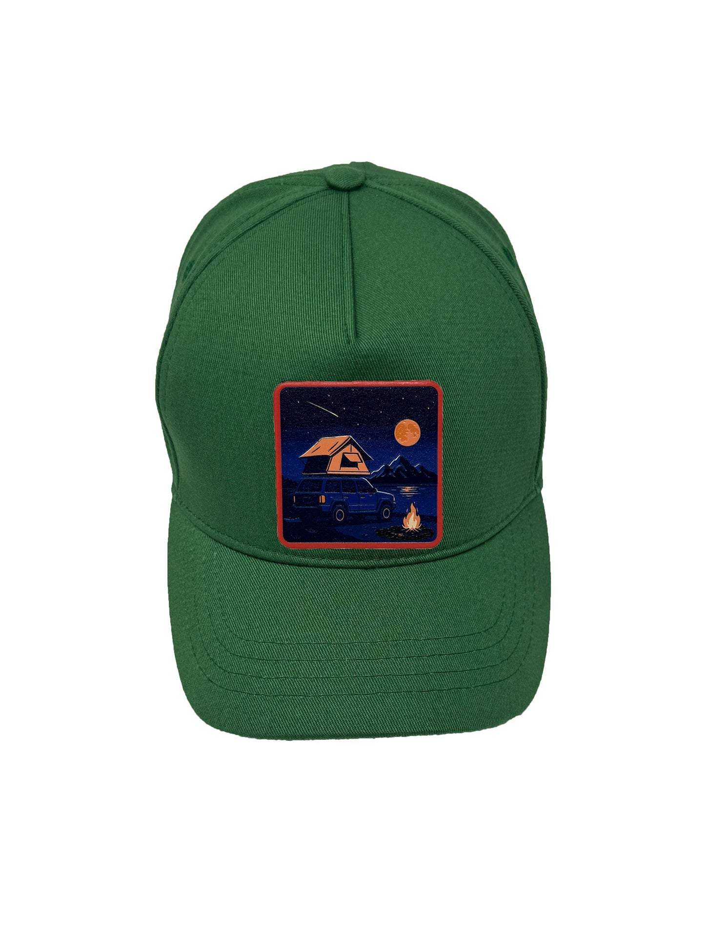Campfire Nights | Embossed Removable Patch 5 Panel Baseball Hat – %100 Cotton, Adjustable Strapback, Curved Bill , One Size Fits Most