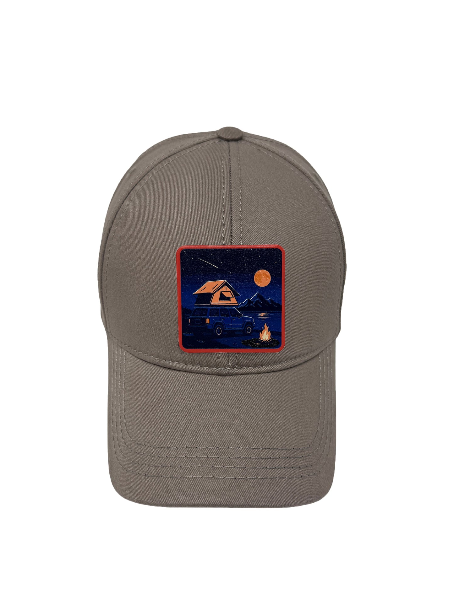Campfire Nights | Embossed Removable Patch 6 Panel Baseball Hat – %100 Cotton, Adjustable Strapback, Curved Bill , One Size Fits Most