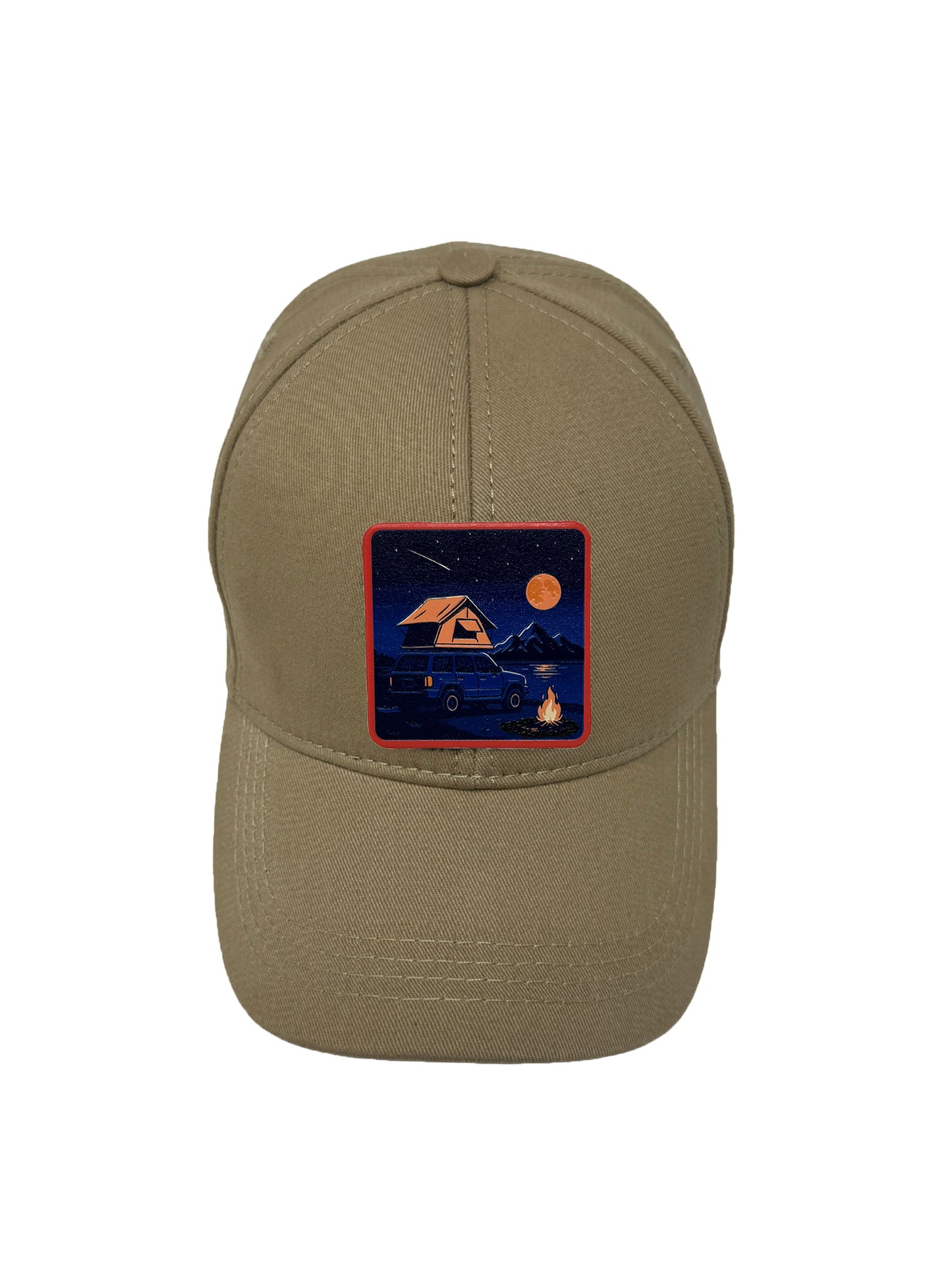 Campfire Nights | Embossed Removable Patch 6 Panel Baseball Hat – %100 Cotton, Adjustable Strapback, Curved Bill , One Size Fits Most