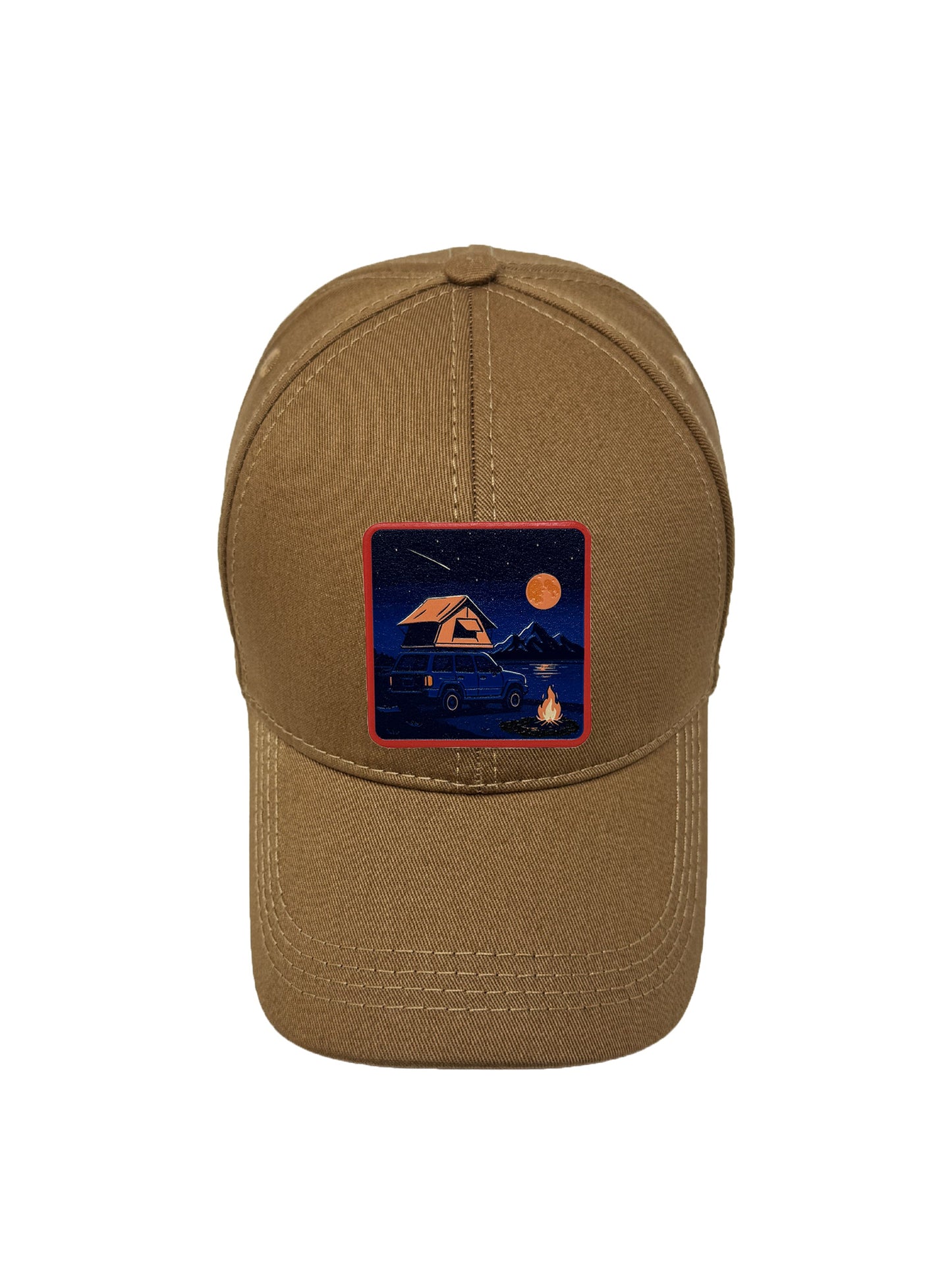 Campfire Nights | Embossed Removable Patch 6 Panel Baseball Hat – %100 Cotton, Adjustable Strapback, Curved Bill , One Size Fits Most