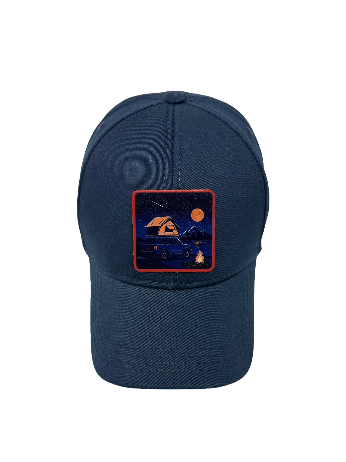 Campfire Nights | Embossed Removable Patch 6 Panel Baseball Hat – %100 Cotton, Adjustable Strapback, Curved Bill , One Size Fits Most