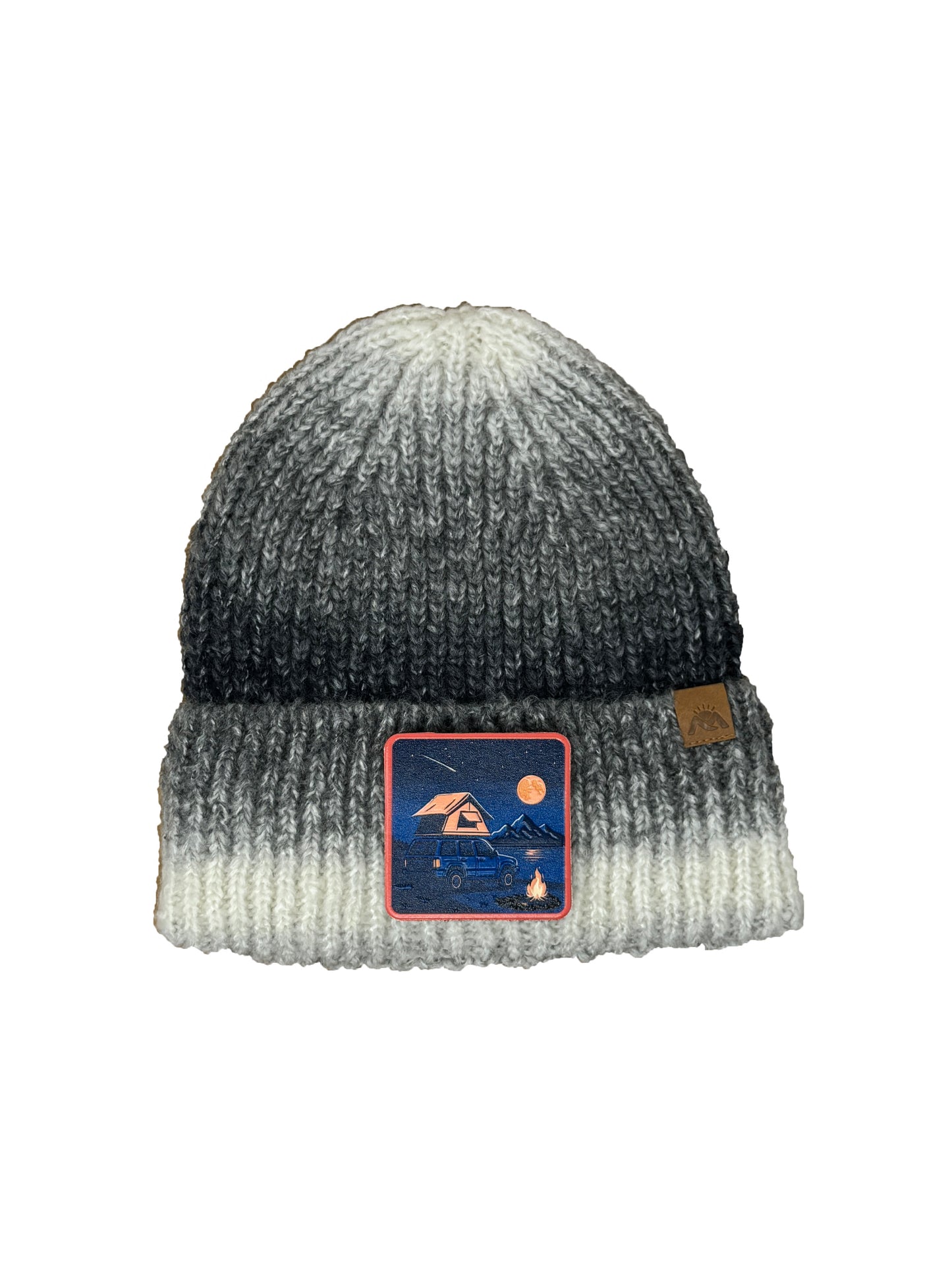 Campfire Nights | Embossed Removable Patch Beanie - Wool Blend, Soft, Warm, One Size Fits All