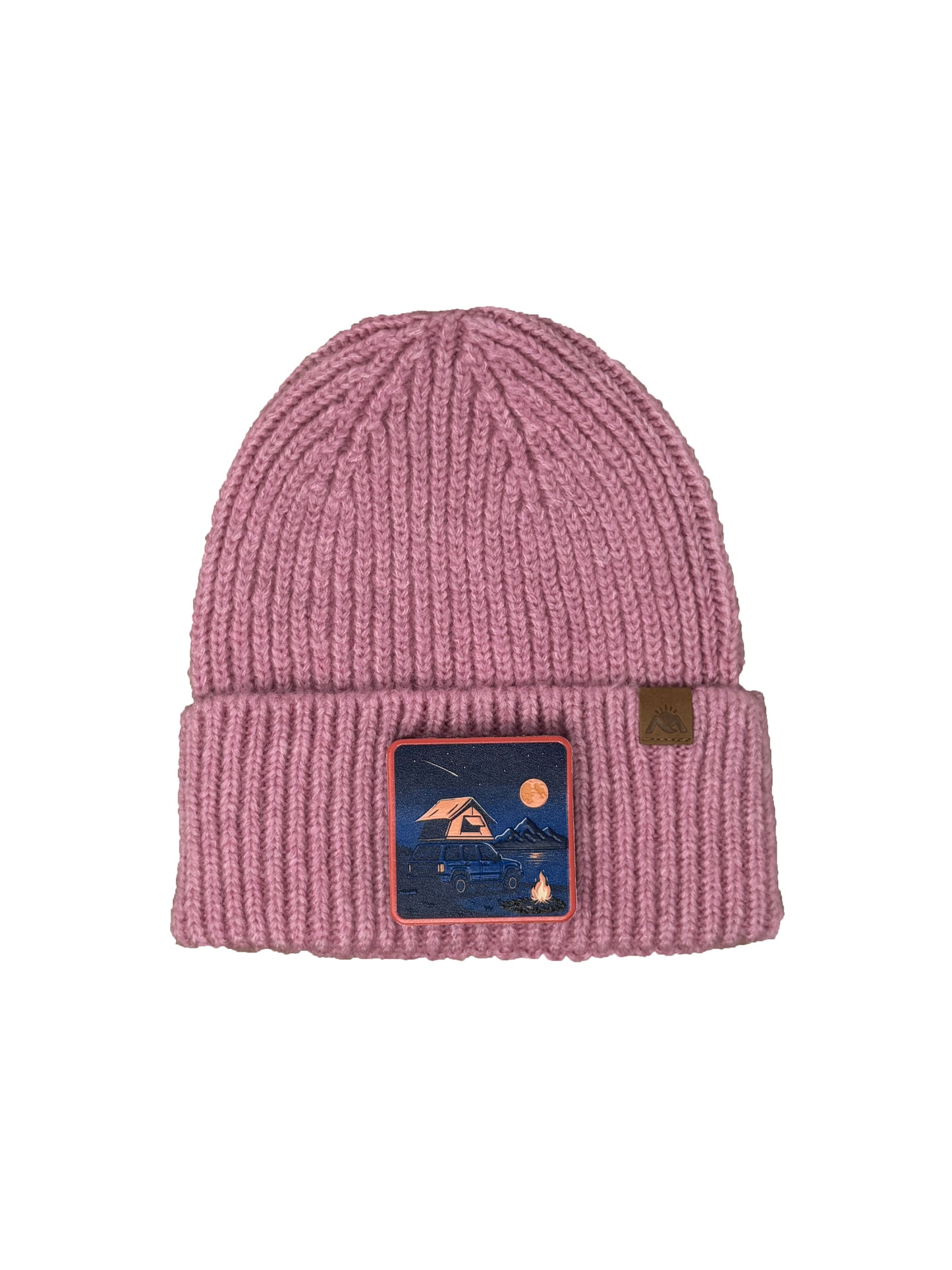 Campfire Nights | Embossed Removable Patch Beanie - Wool Blend, Soft, Warm, One Size Fits All