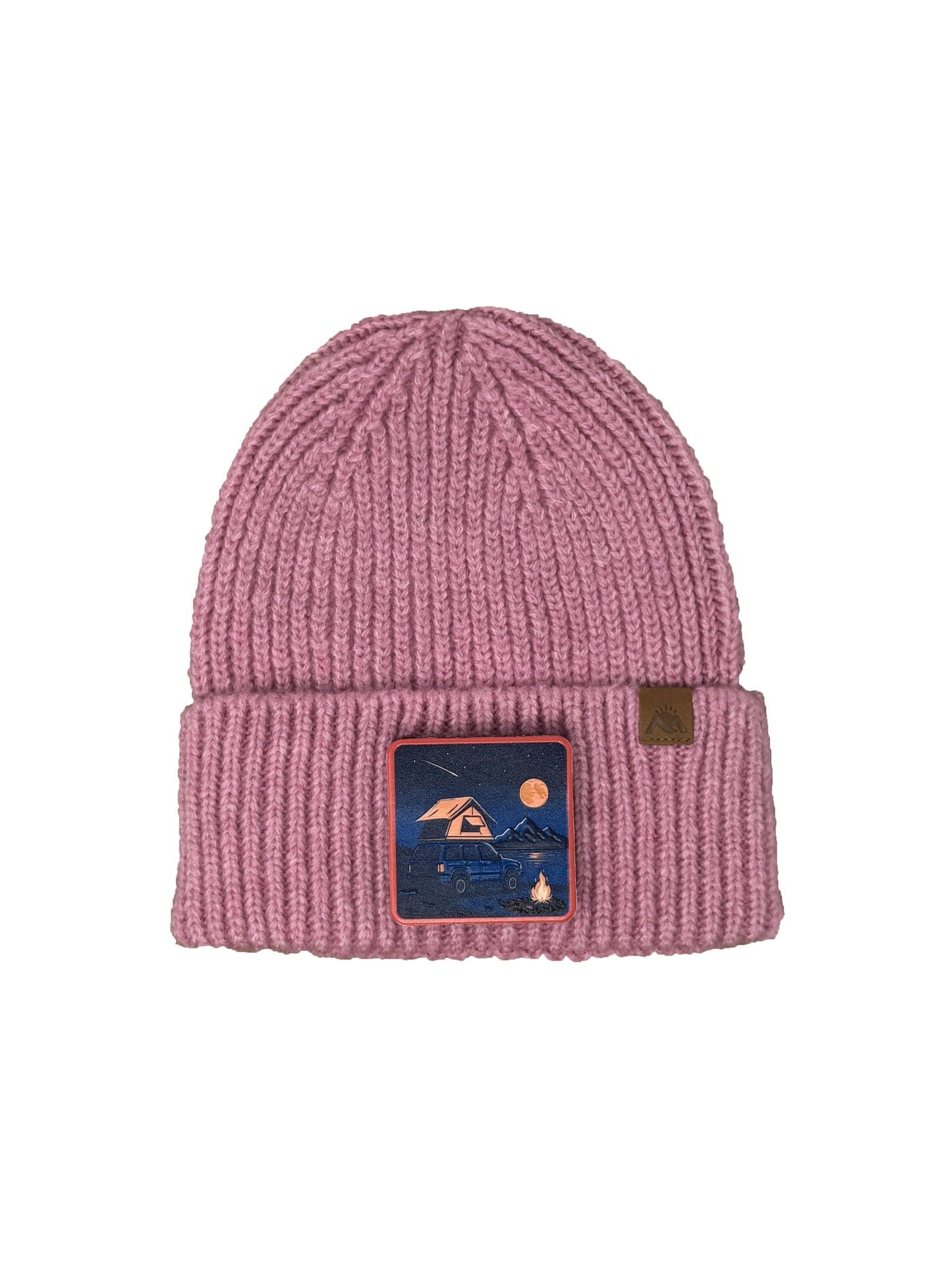 Campfire Nights | Embossed Removable Patch Beanie - Wool Blend, Soft, Warm, One Size Fits Most