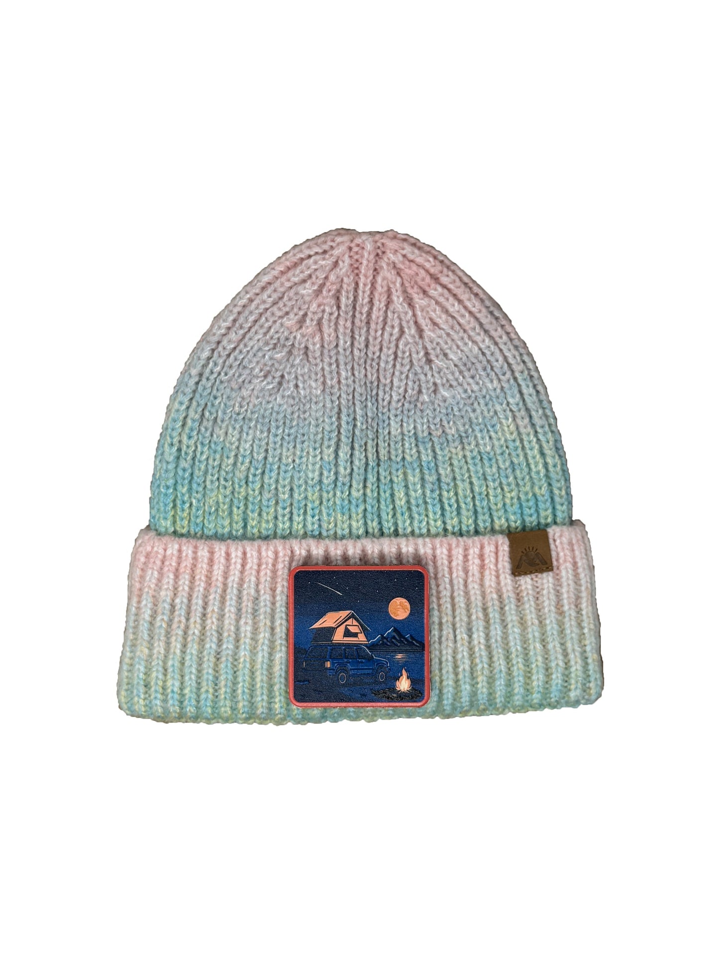 Campfire Nights | Embossed Removable Patch Beanie - Wool Blend, Soft, Warm, One Size Fits Most