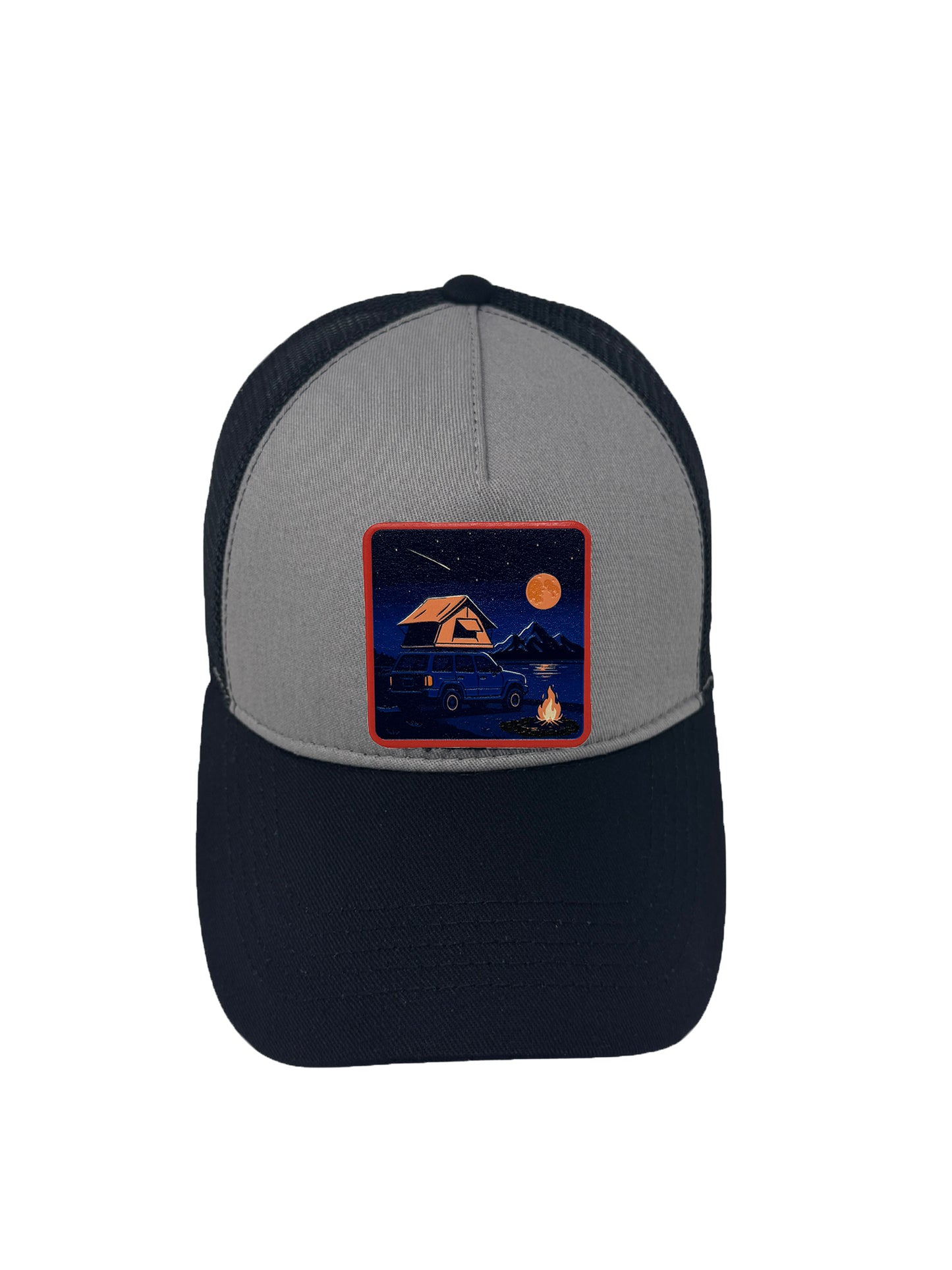 Campfire Nights | Embossed Removable Patch Trucker Hat – Adjustable Snapback, Breathable Mesh, One Size Fits Most