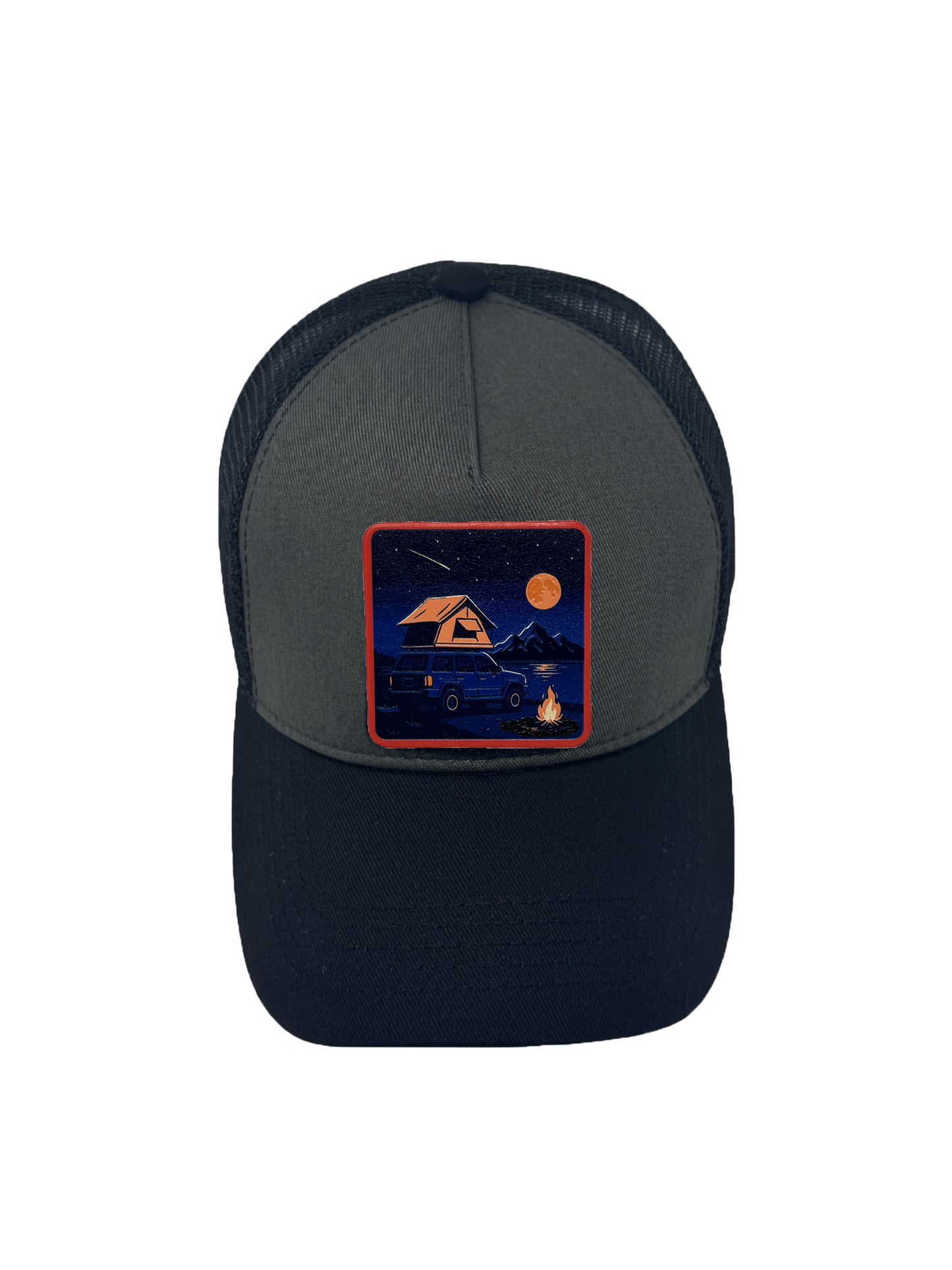 Campfire Nights | Embossed Removable Patch Trucker Hat – Adjustable Snapback, Breathable Mesh, One Size Fits Most