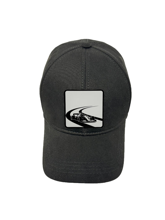 Checkered Flag | Embossed Removable Racing Patch 6 Panel Baseball Hat – %100 Cotton, Adjustable Strapback, Curved Bill , One Size Fits Most