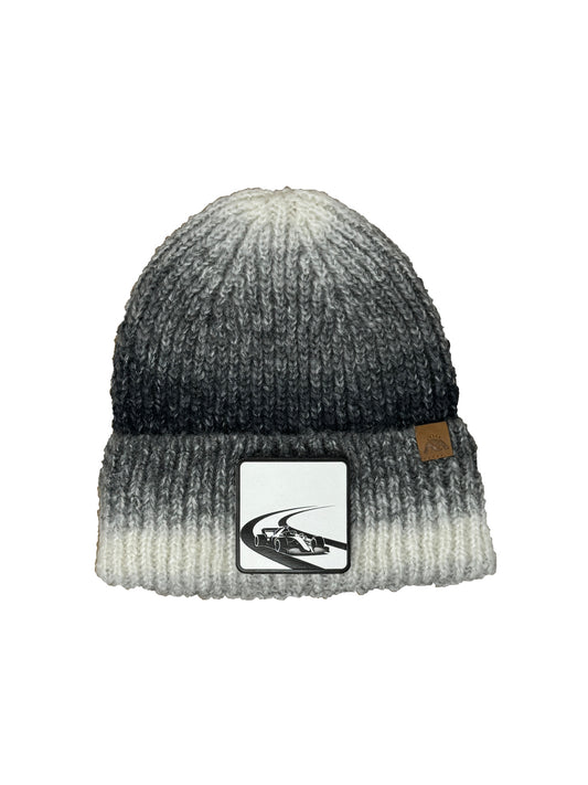 Checkered Flag | Embossed Removable Racing Patch Beanie - Wool Blend, Soft, Warm, One Size Fits All