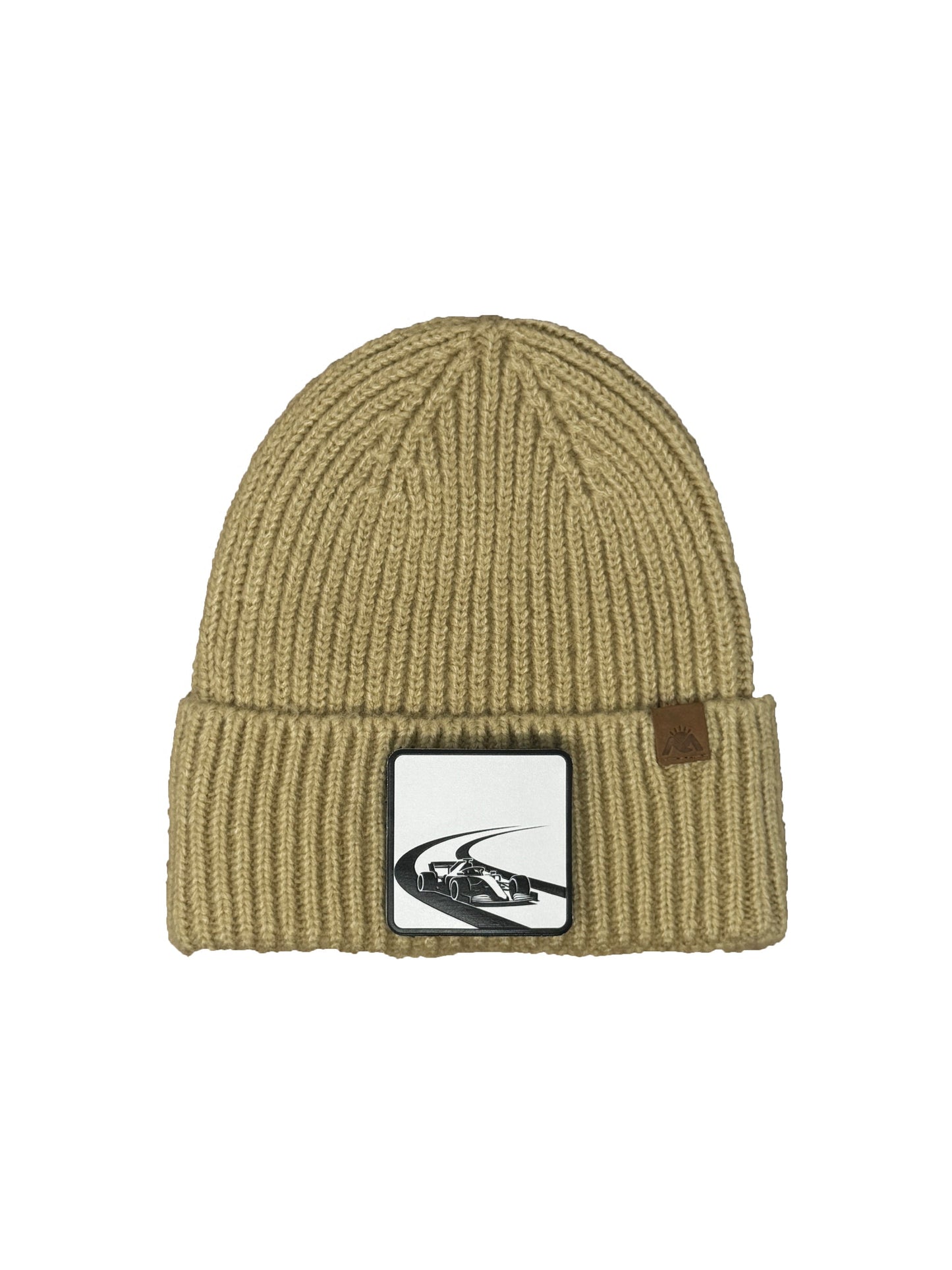 Checkered Flag | Embossed Removable Racing Patch Beanie - Wool Blend, Soft, Warm, One Size Fits Most