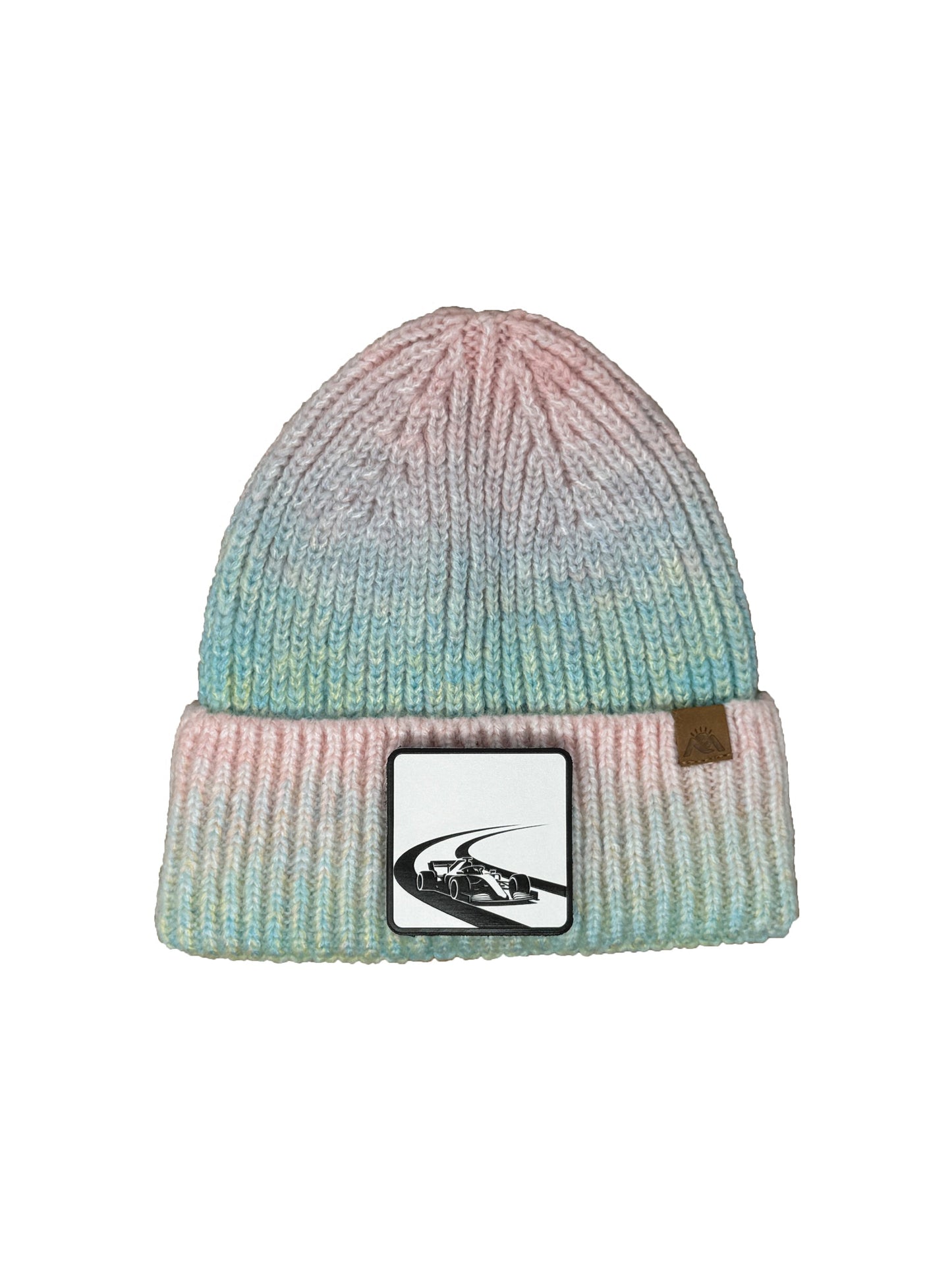 Checkered Flag | Embossed Removable Racing Patch Beanie - Wool Blend, Soft, Warm, One Size Fits Most