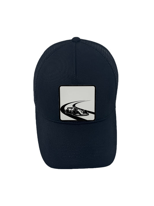 Checkered Flag | Embossed Removable Racing Patch Trucker Hat – Adjustable Snapback, Breathable Mesh, One Size Fits Most