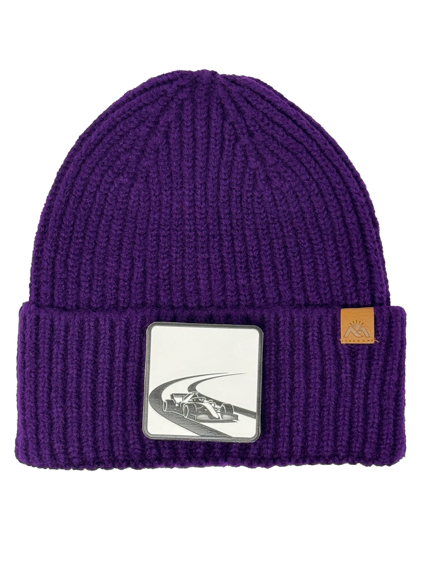 Checkered Flag | Embossed Removable Racing Patch Beanie - Wool Blend, Soft, Warm, One Size Fits Most