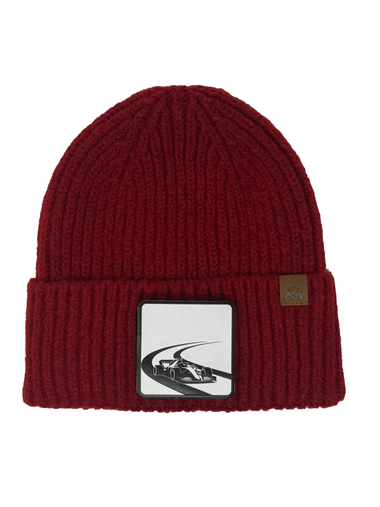 Checkered Flag | Embossed Removable Racing Patch Beanie - Wool Blend, Soft, Warm, One Size Fits Most